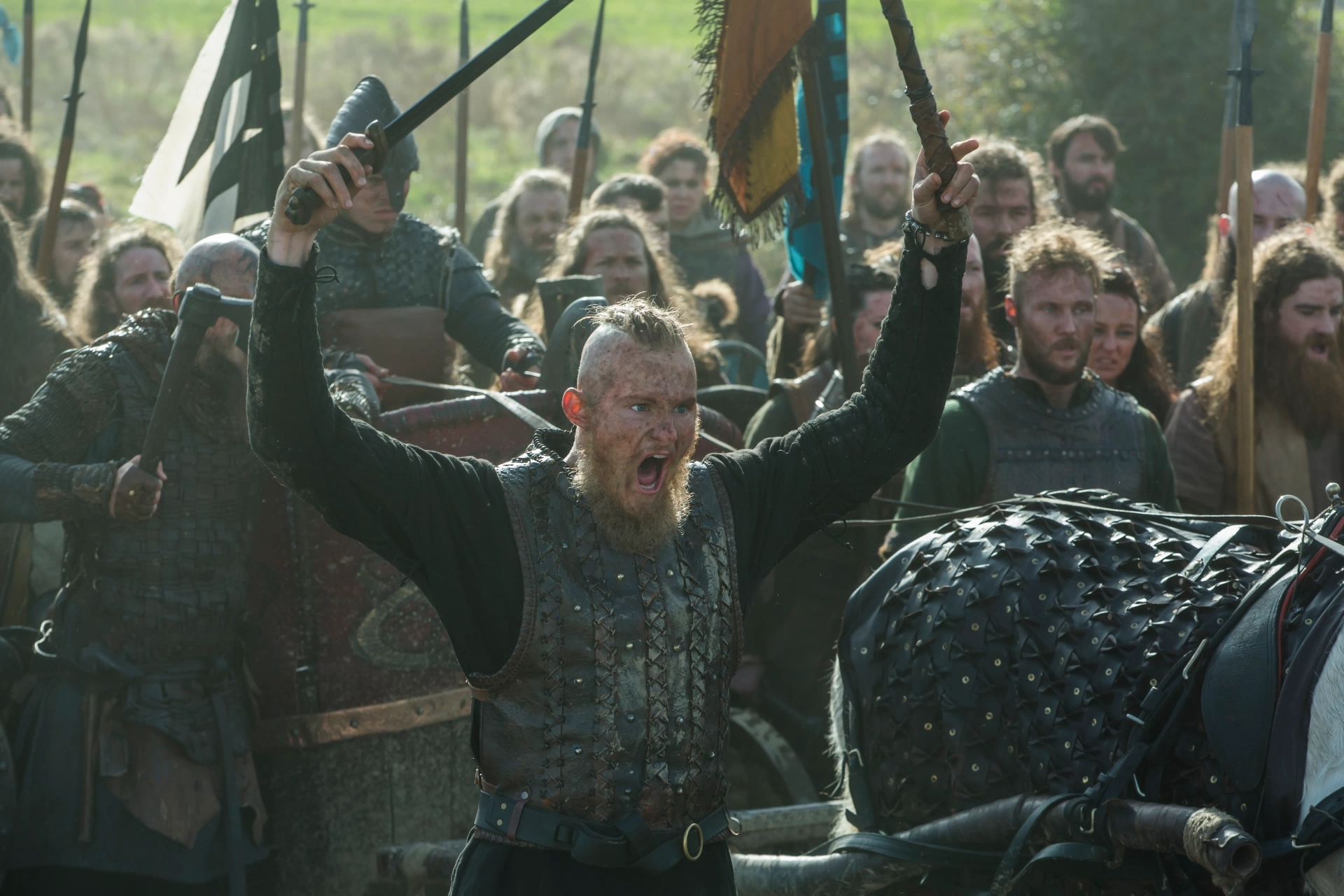 Gustaf Skarsgård, Alexander Ludwig, Jordan Patrick Smith, and Alex Høgh Andersen in Vikings (2013)