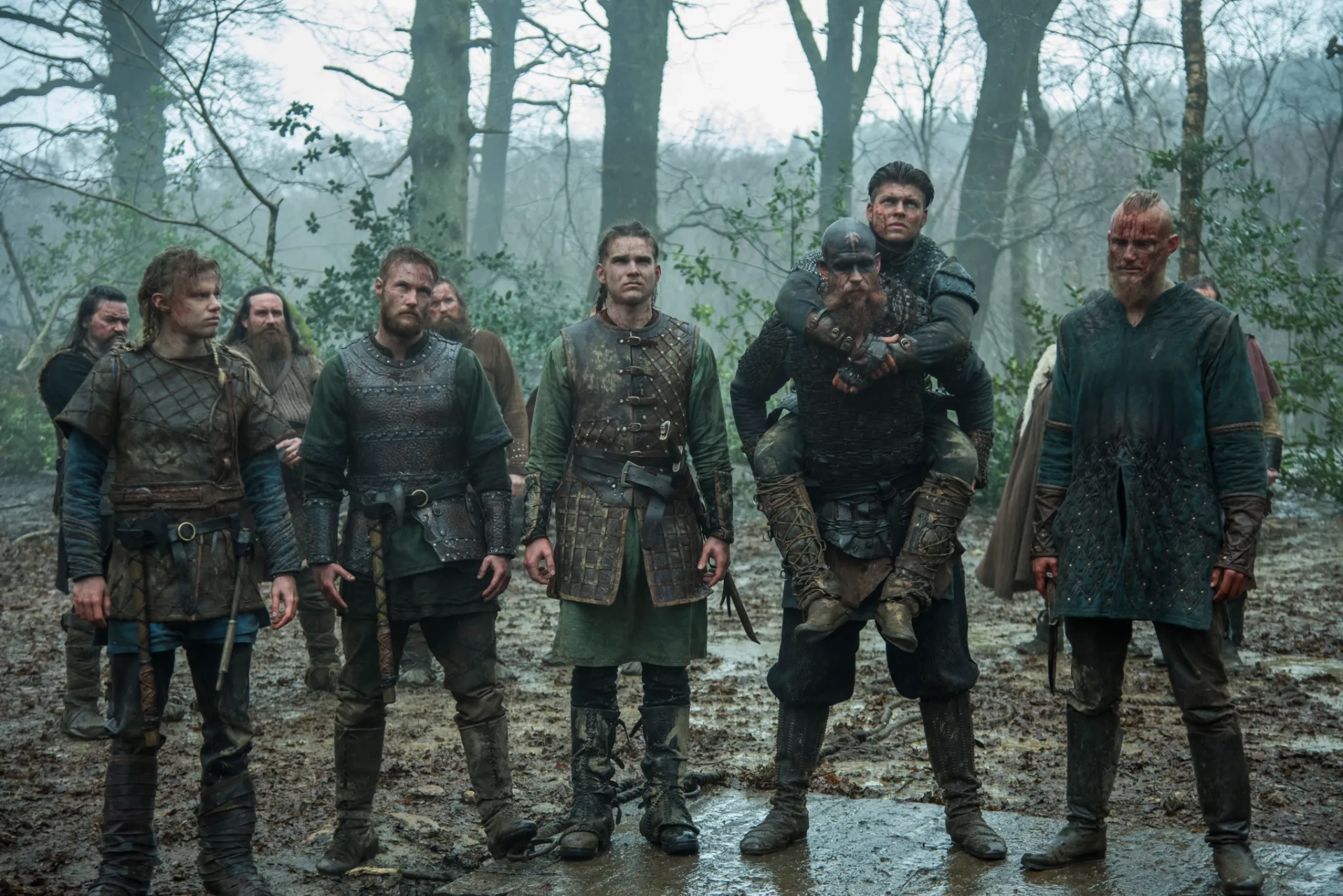 Gustaf Skarsgård, Alexander Ludwig, Jordan Patrick Smith, Marco Ilsø, Alex Høgh Andersen, and Linnéa Lindström in Vikings (2013)