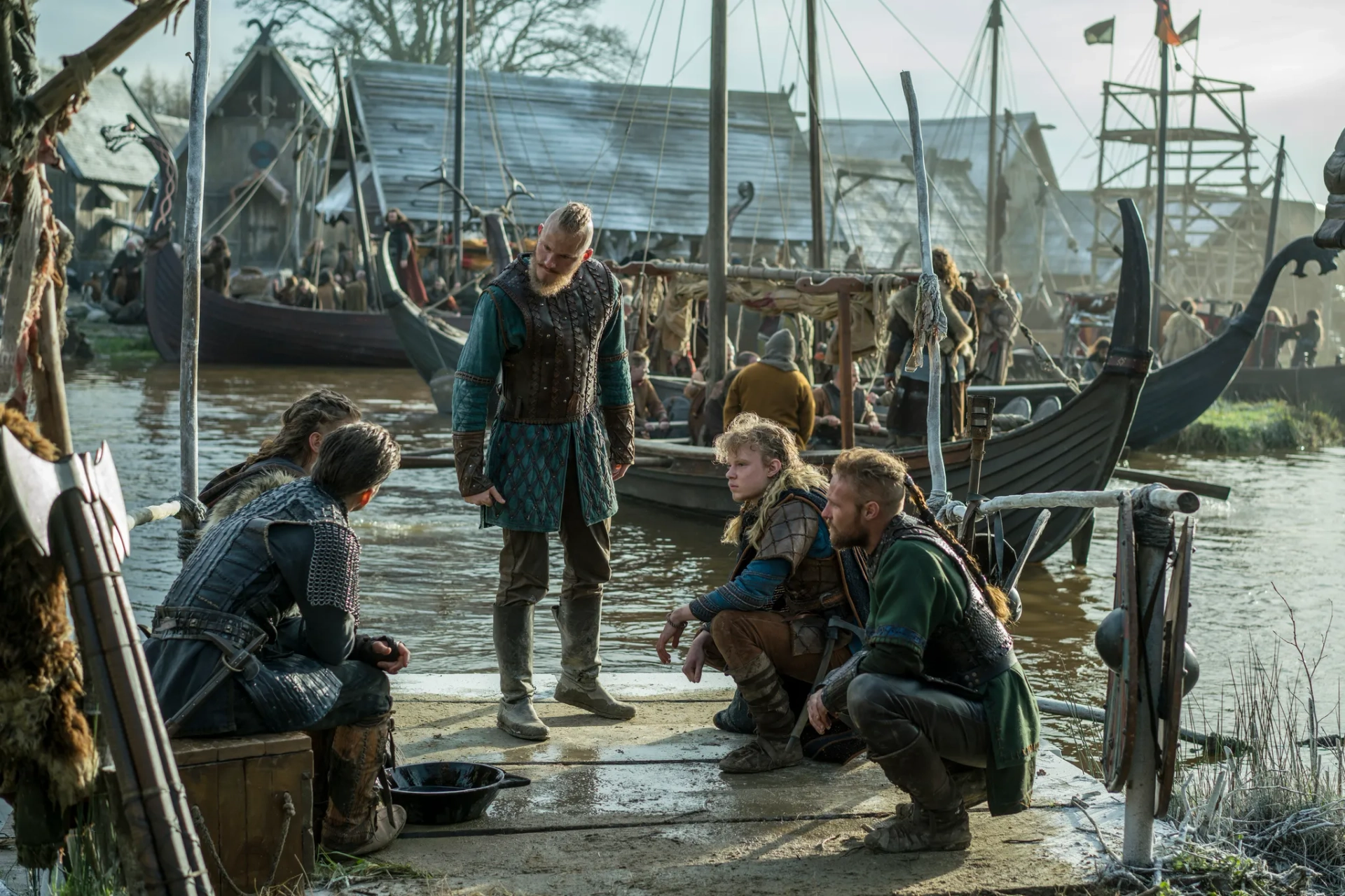 Alexander Ludwig, Jordan Patrick Smith, Marco Ilsø, Alex Høgh Andersen, and Linnéa Lindström in Vikings (2013)