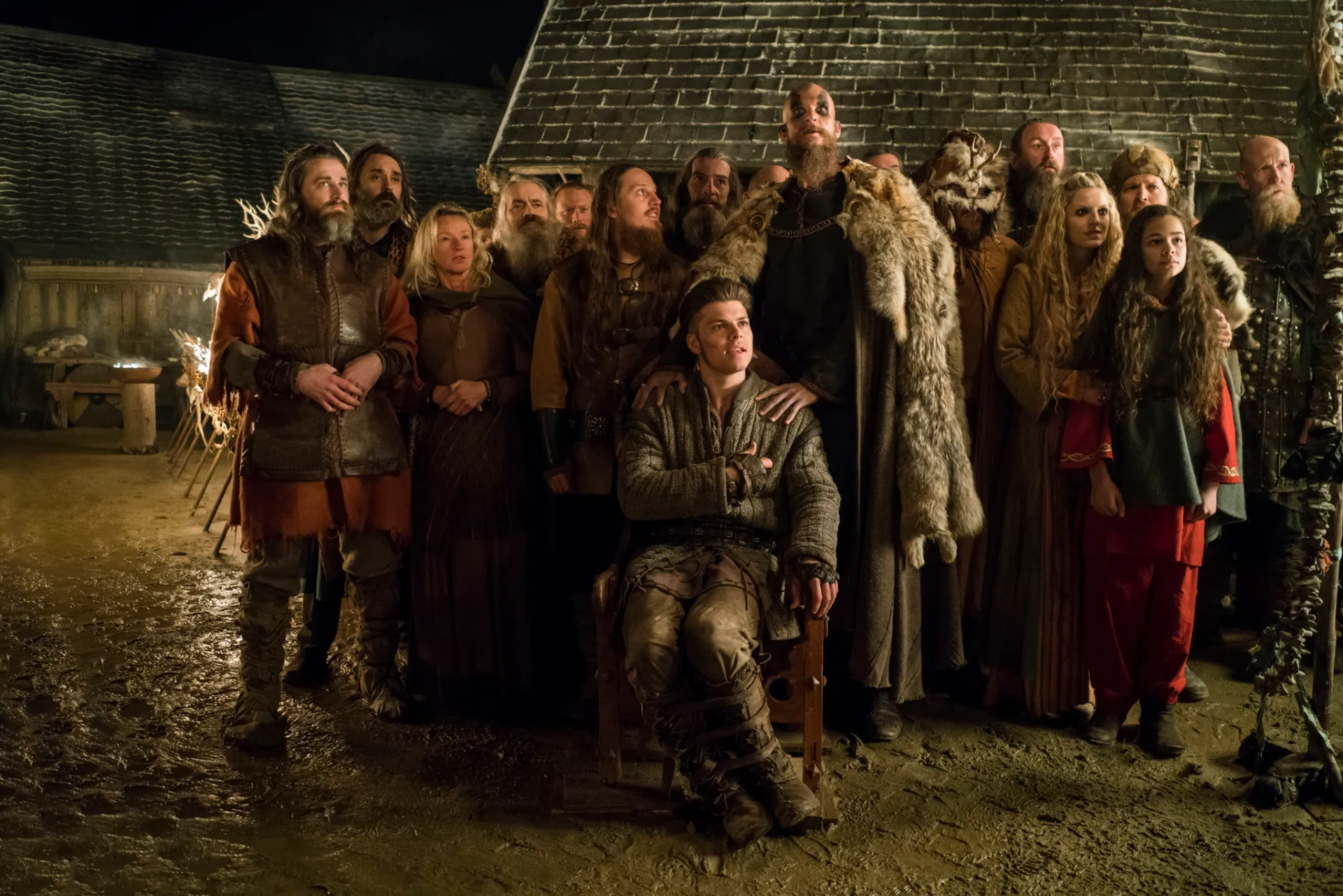 Gustaf Skarsgård, Maude Hirst, Alex Høgh Andersen, and Sinead Gormally in Vikings (2013)