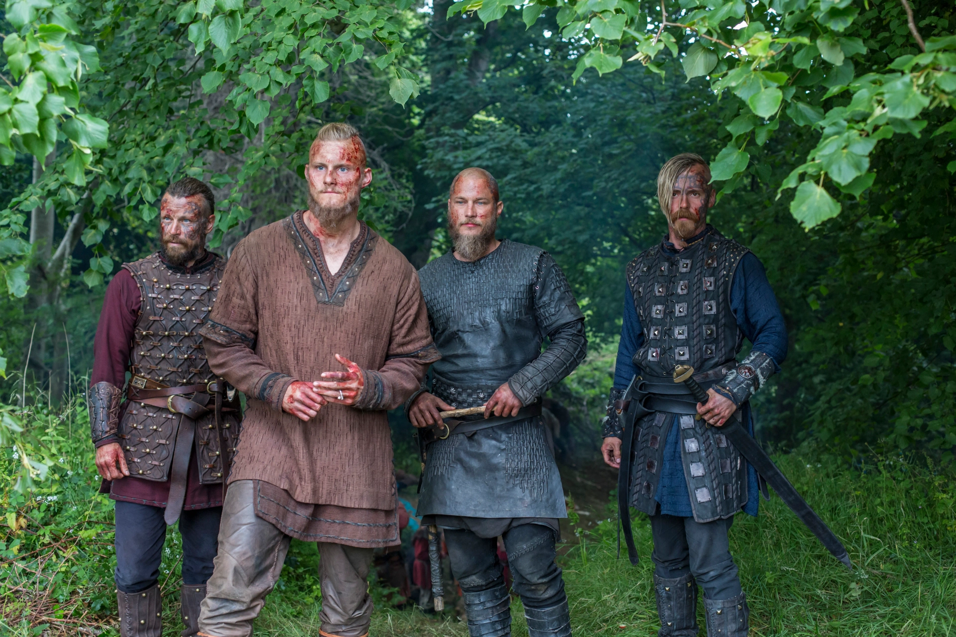 Peter Franzén, Jasper Pääkkönen, Travis Fimmel, and Alexander Ludwig in Vikings (2013)