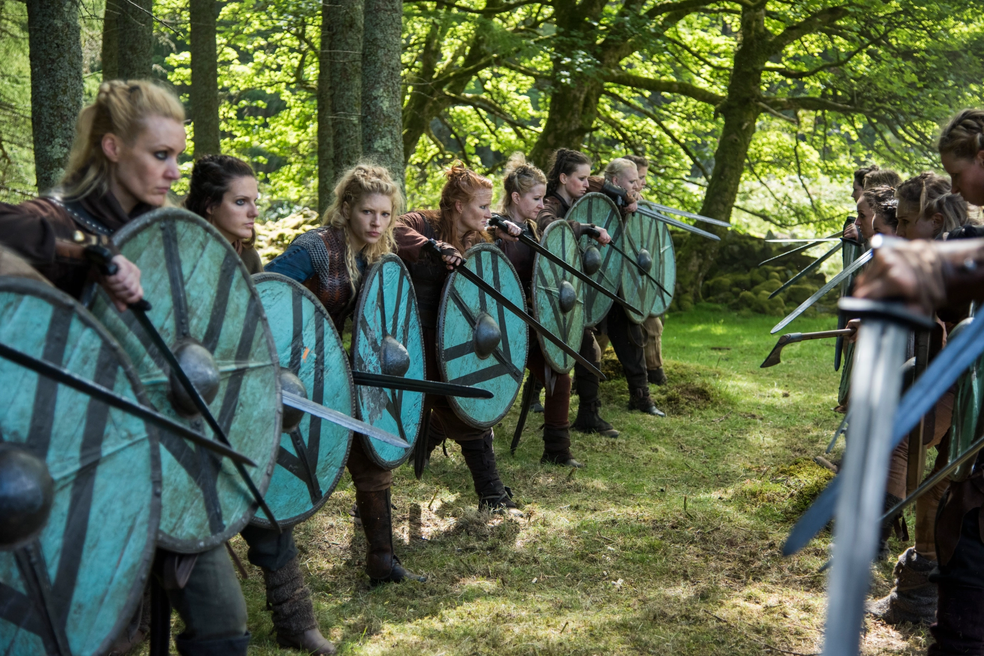 Katheryn Winnick, Celine Nihicidhe, Eimear O'Grady, Laura Sibbick, Jordan Coombes, Kristine Kenina, Hannah Behan, and Aisling Goodwin in Vikings (2013)