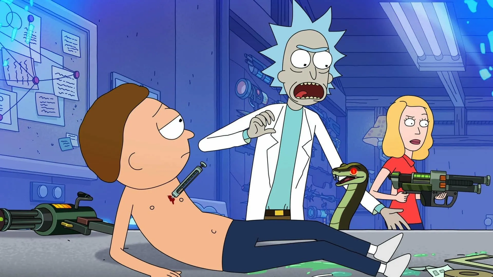 Sarah Chalke and Justin Roiland in Rick and Morty: Rattlestar Ricklactica (2019)