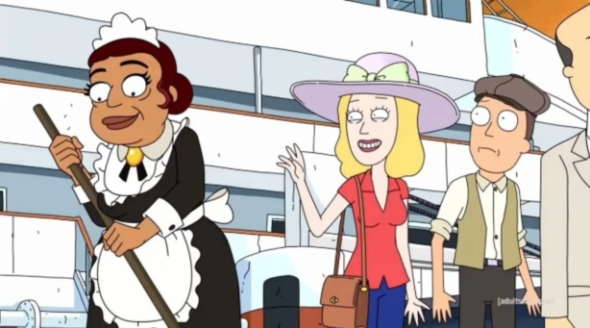 Sarah Chalke, Chris Parnell, and Alejandra Gollas in Rick and Morty (2013)