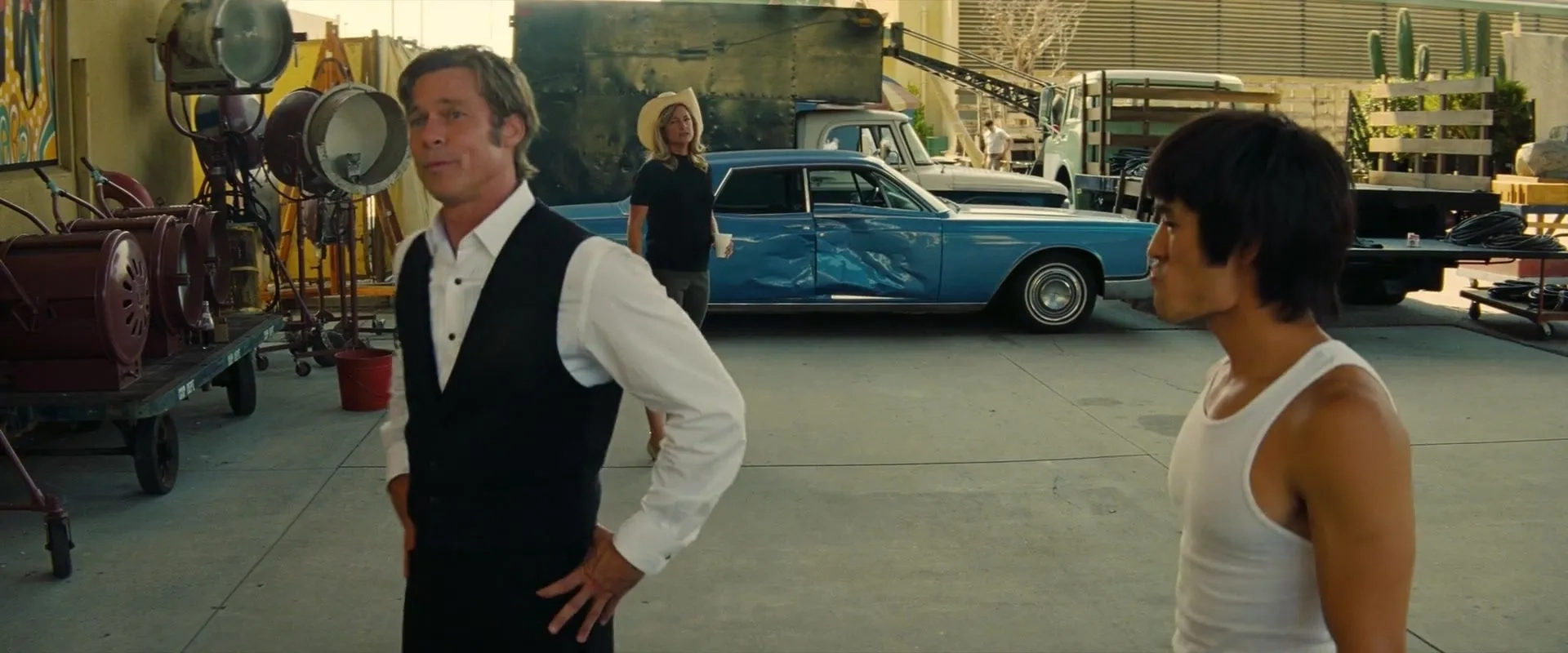 Brad Pitt, Zoë Bell, and Mike Moh in Once Upon a Time in Hollywood (2019)