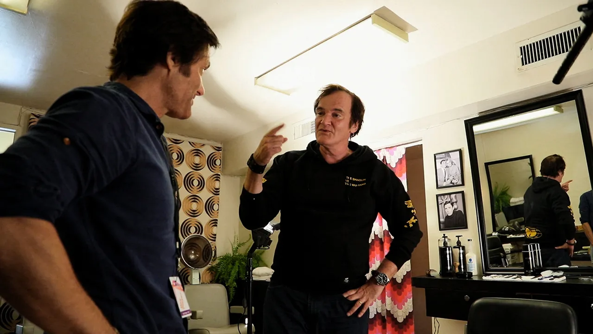 Anthony DiMaria, Quentin Tarantino during SEBRING documentary interview on ONCE UPON A TIME IN HOLLYWOOD set