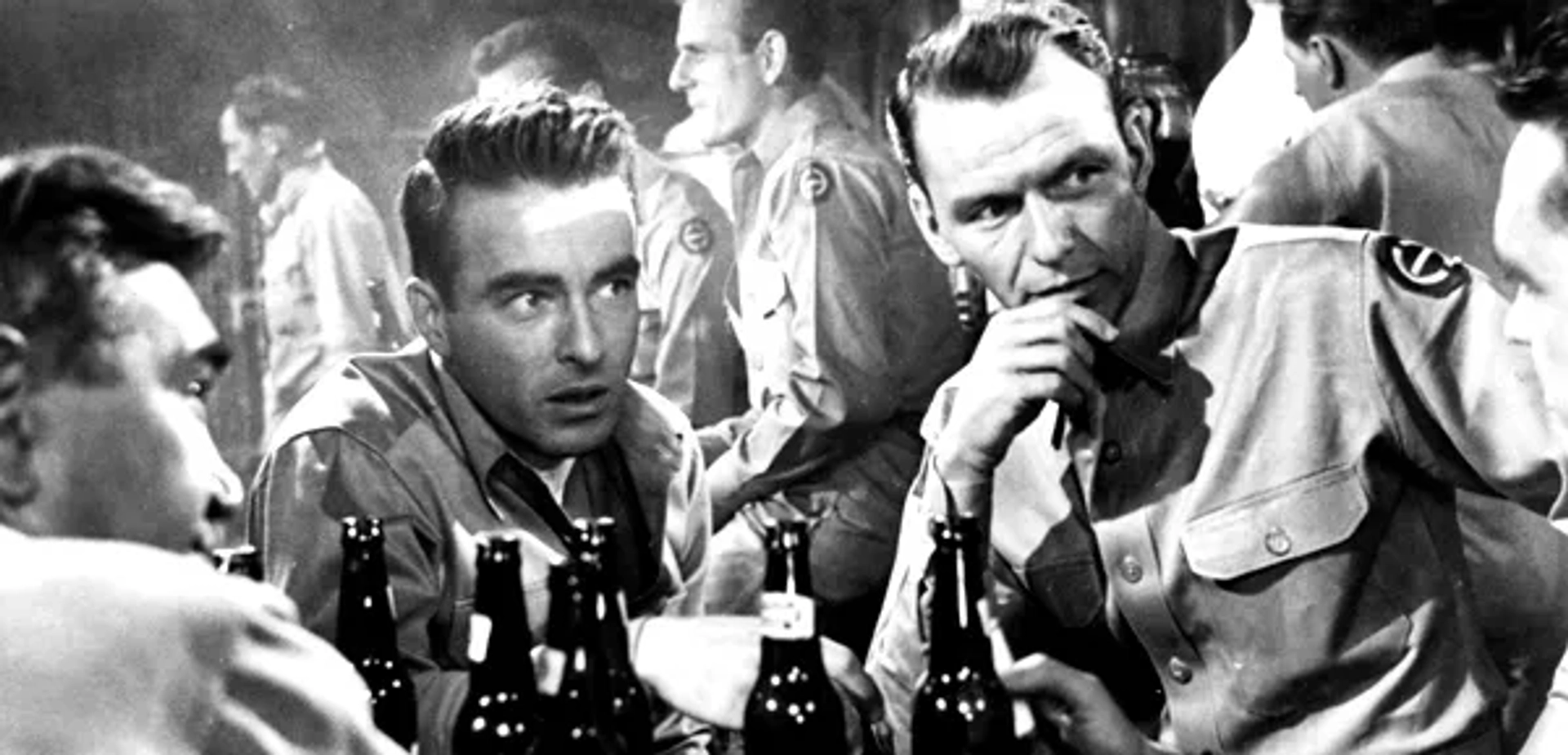 Frank Sinatra, Montgomery Clift, and Harry Bellaver in From Here to Eternity (1953)