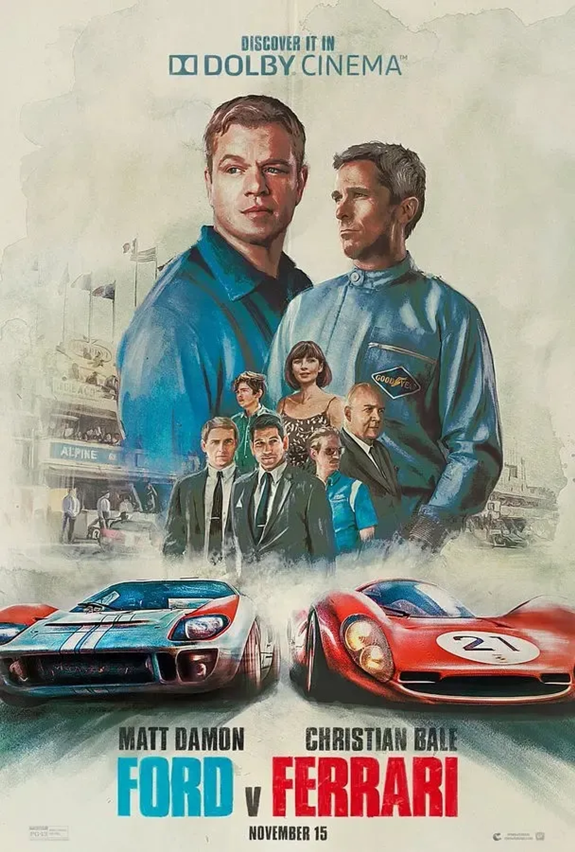 Christian Bale, Matt Damon, Tracy Letts, Josh Lucas, Ray McKinnon, Jon Bernthal, Caitríona Balfe, and Noah Jupe in Ford v Ferrari (2019)