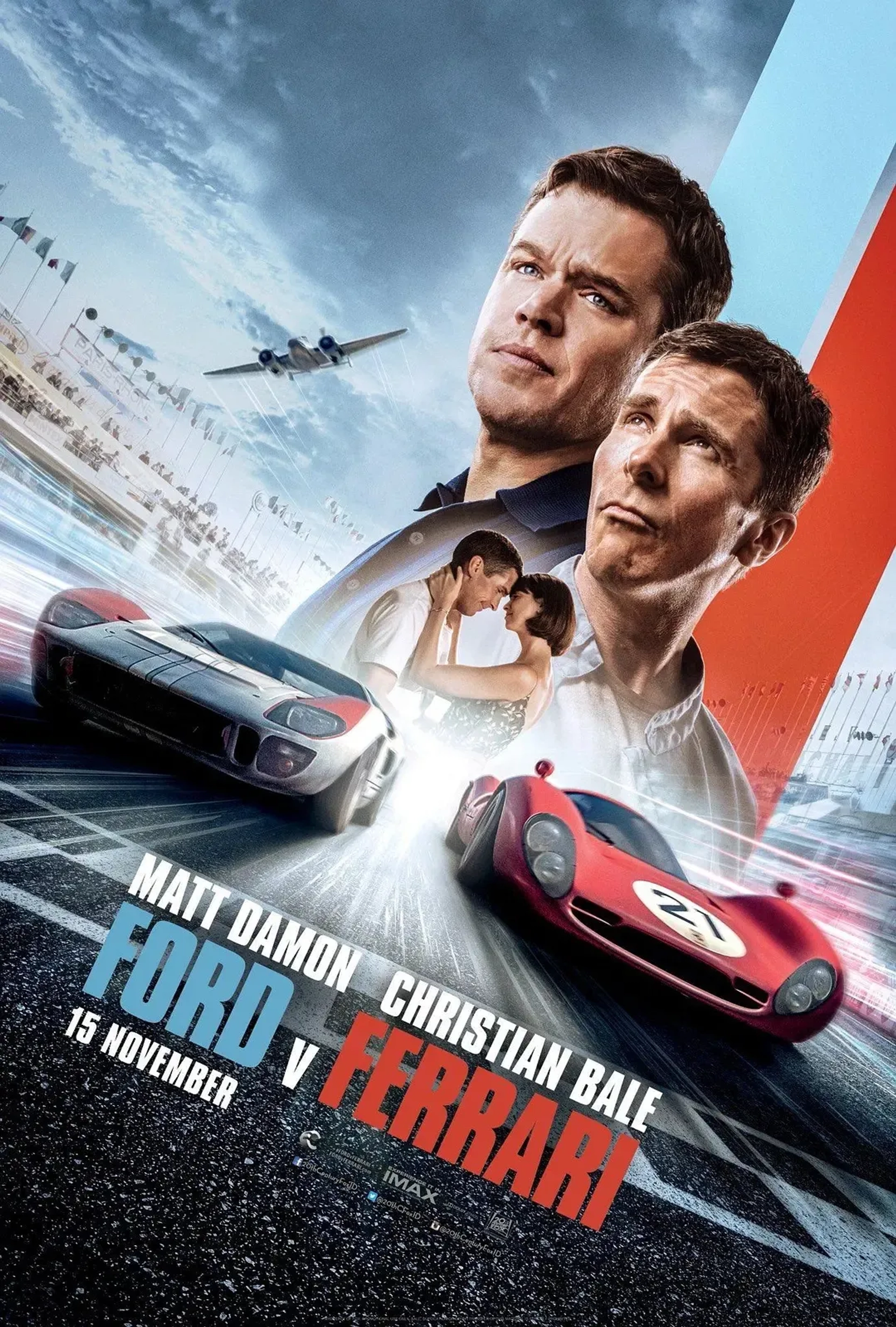 Christian Bale, Matt Damon, and Caitríona Balfe in Ford v Ferrari (2019)