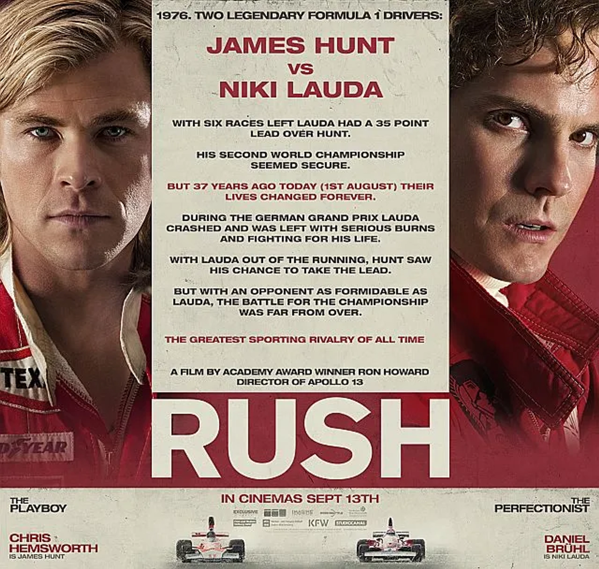 Daniel Brühl and Chris Hemsworth in Rush (2013)