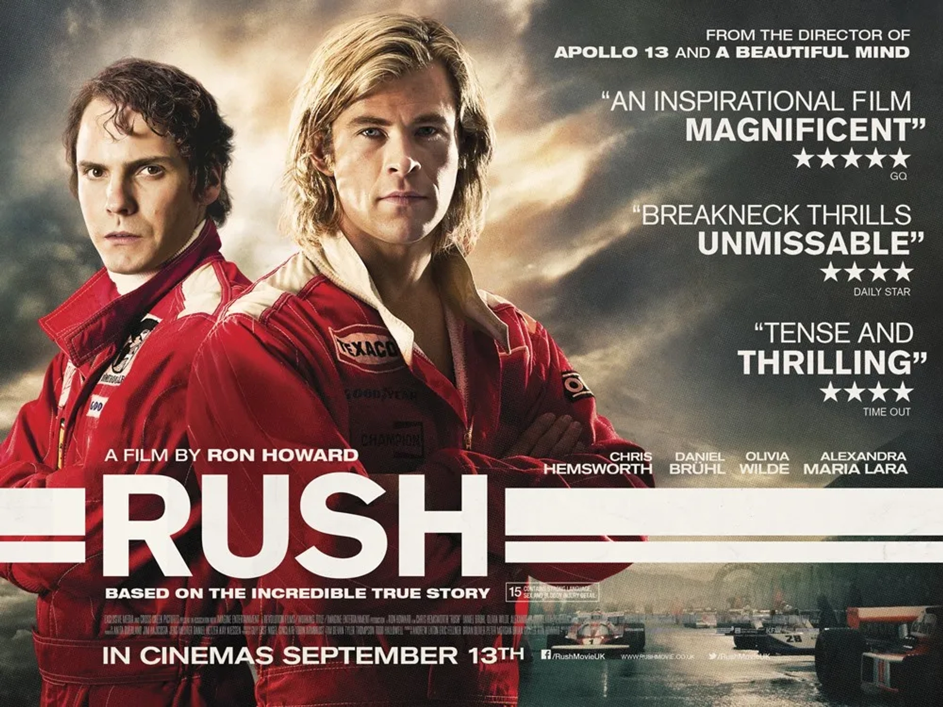 Daniel Brühl and Chris Hemsworth in Rush (2013)