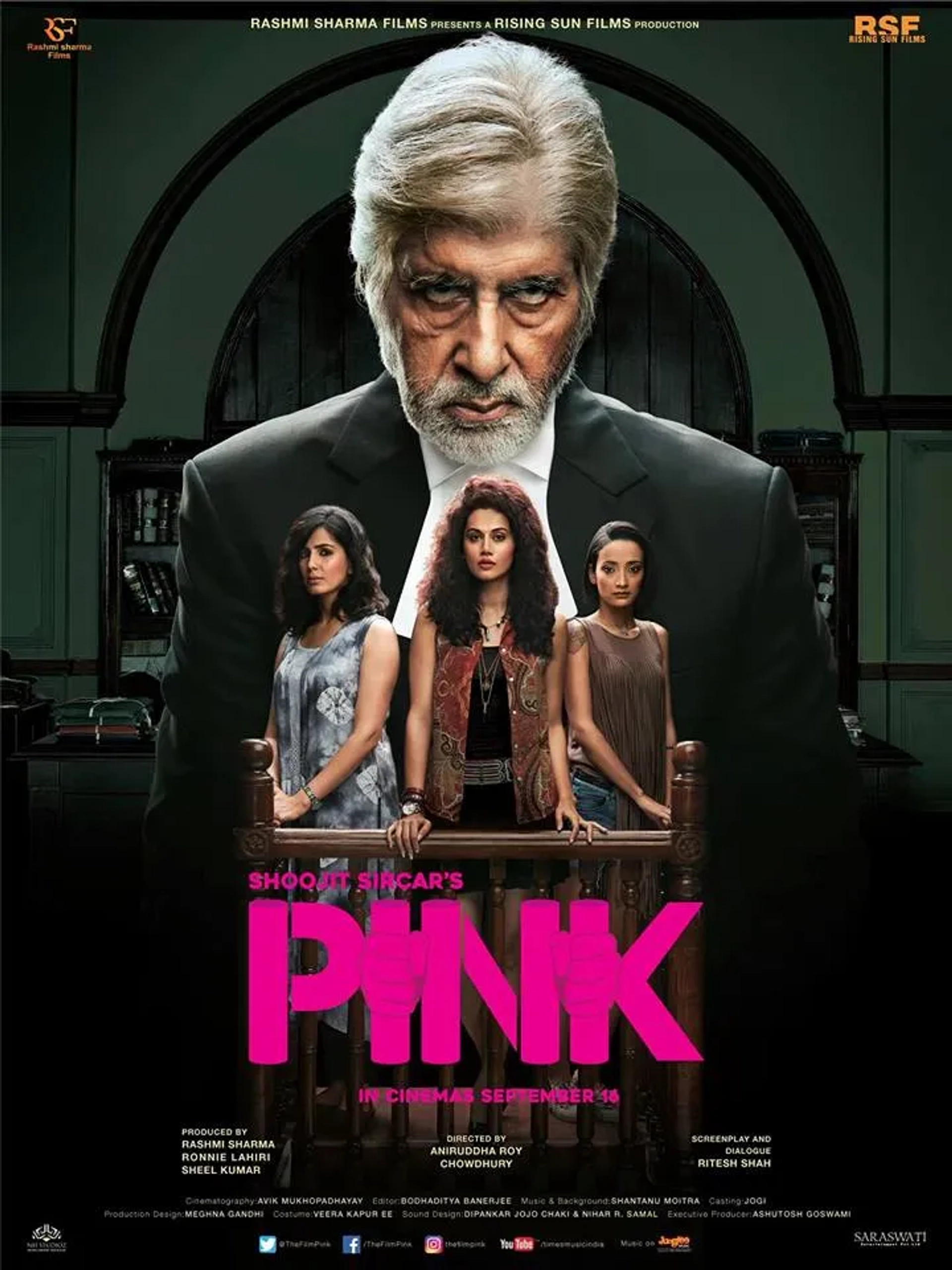 Amitabh Bachchan, Taapsee Pannu, Kirti Kulhari, and Andrea Tariang in Pink (2016)