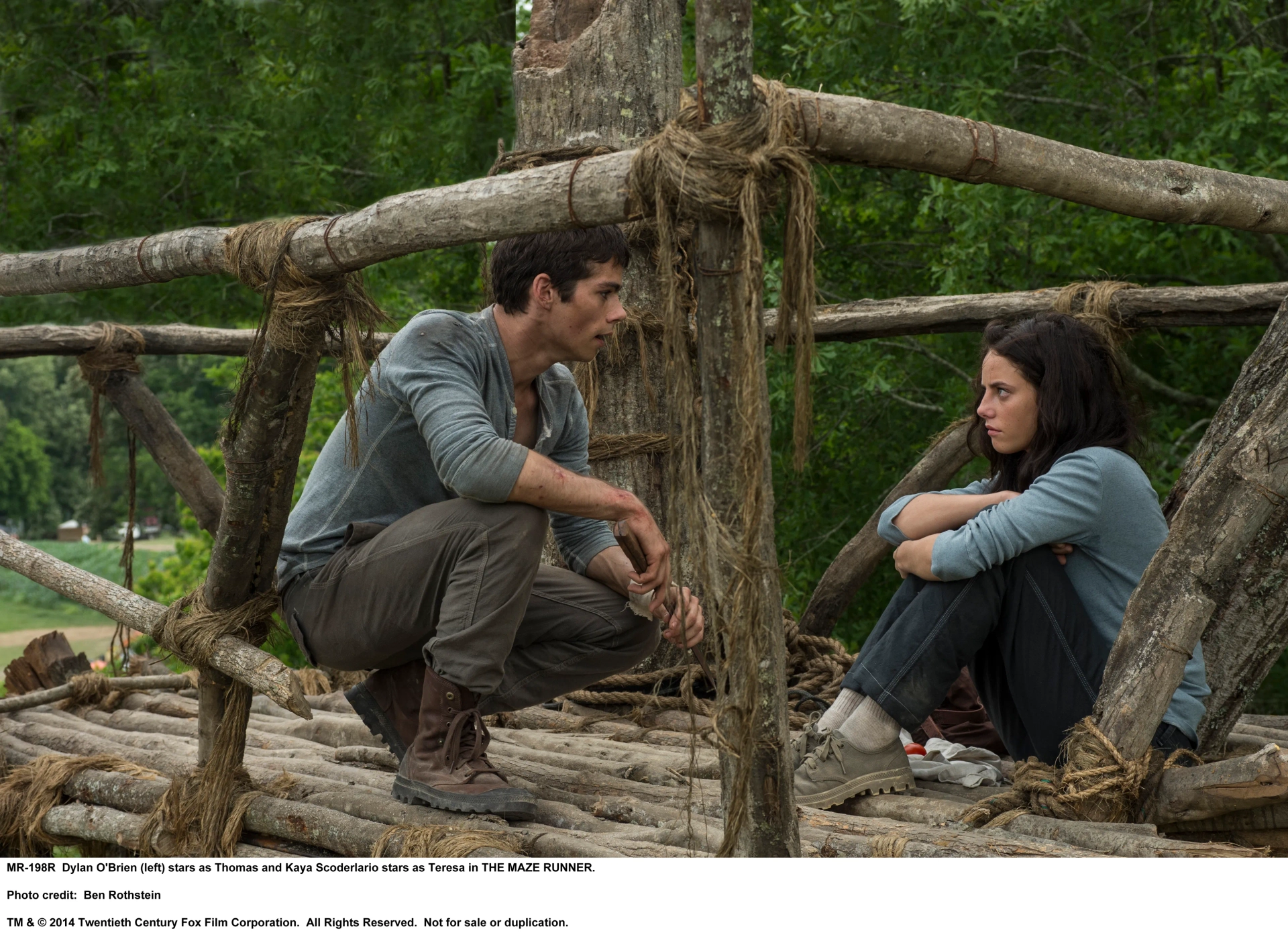 Kaya Scodelario and Dylan O'Brien in The Maze Runner (2014)