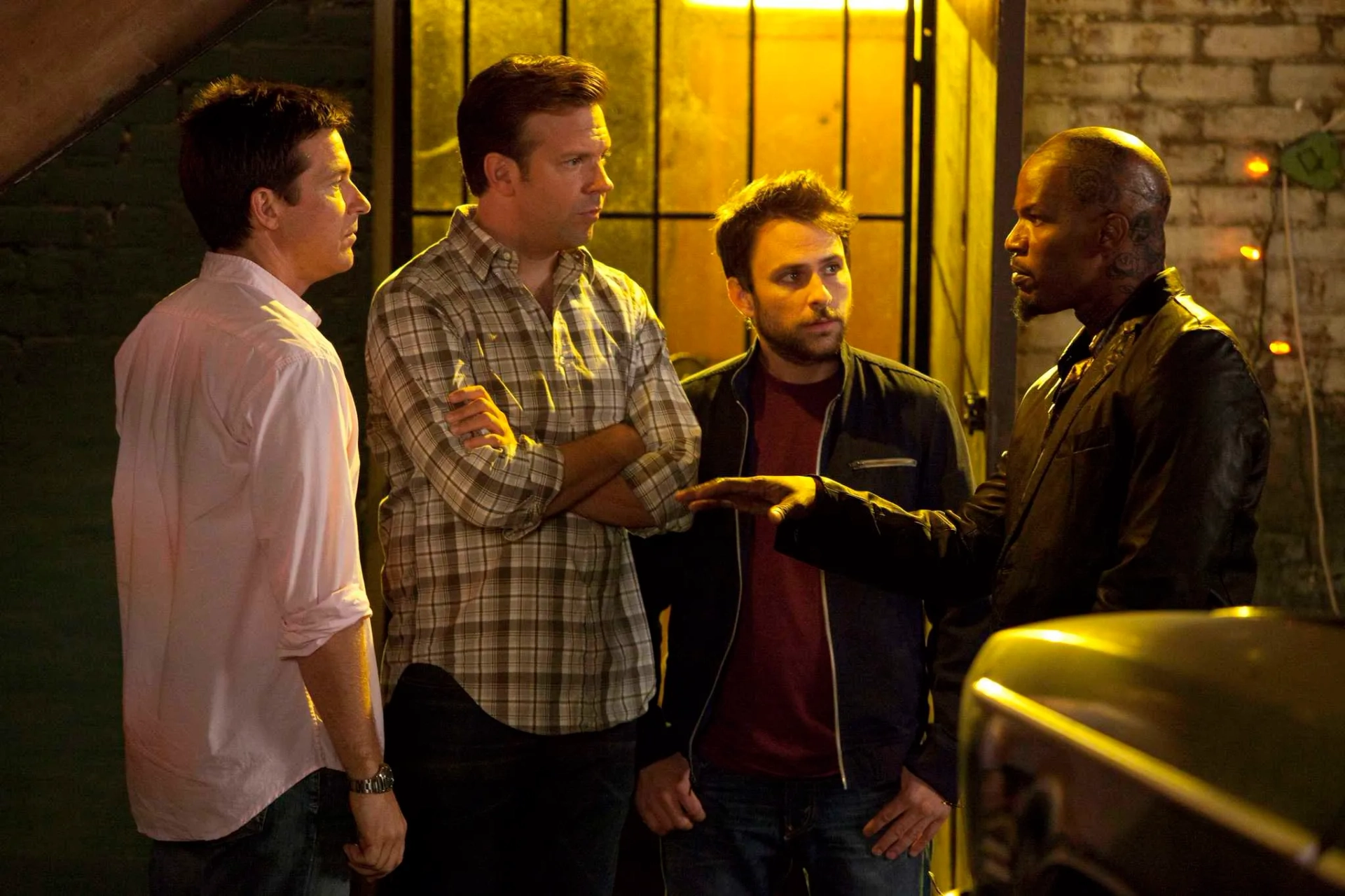 Jason Bateman, Jamie Foxx, Charlie Day, and Jason Sudeikis in Horrible Bosses (2011)