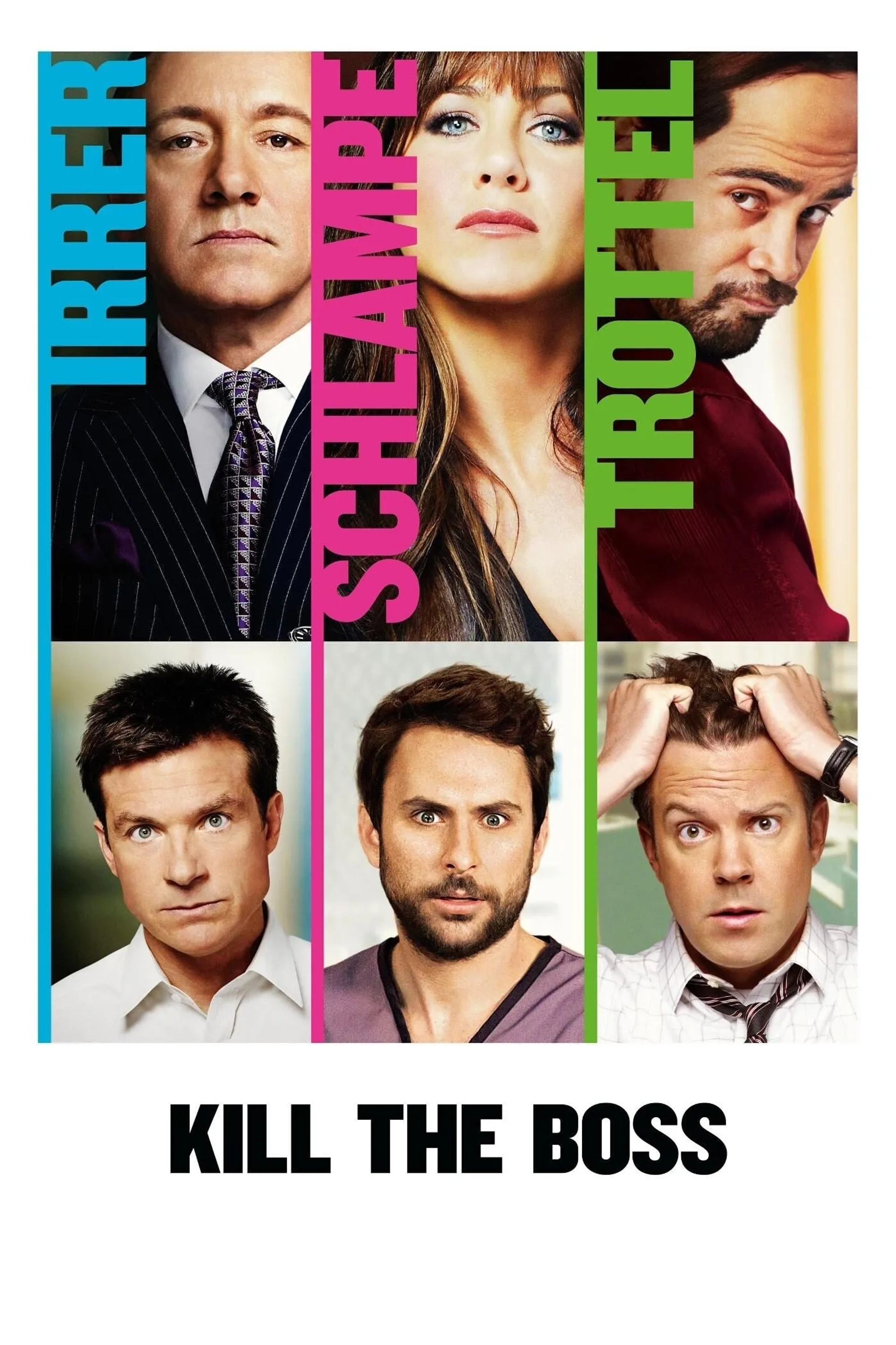 Jennifer Aniston, Kevin Spacey, Jason Bateman, Charlie Day, Colin Farrell, and Jason Sudeikis in Horrible Bosses (2011)