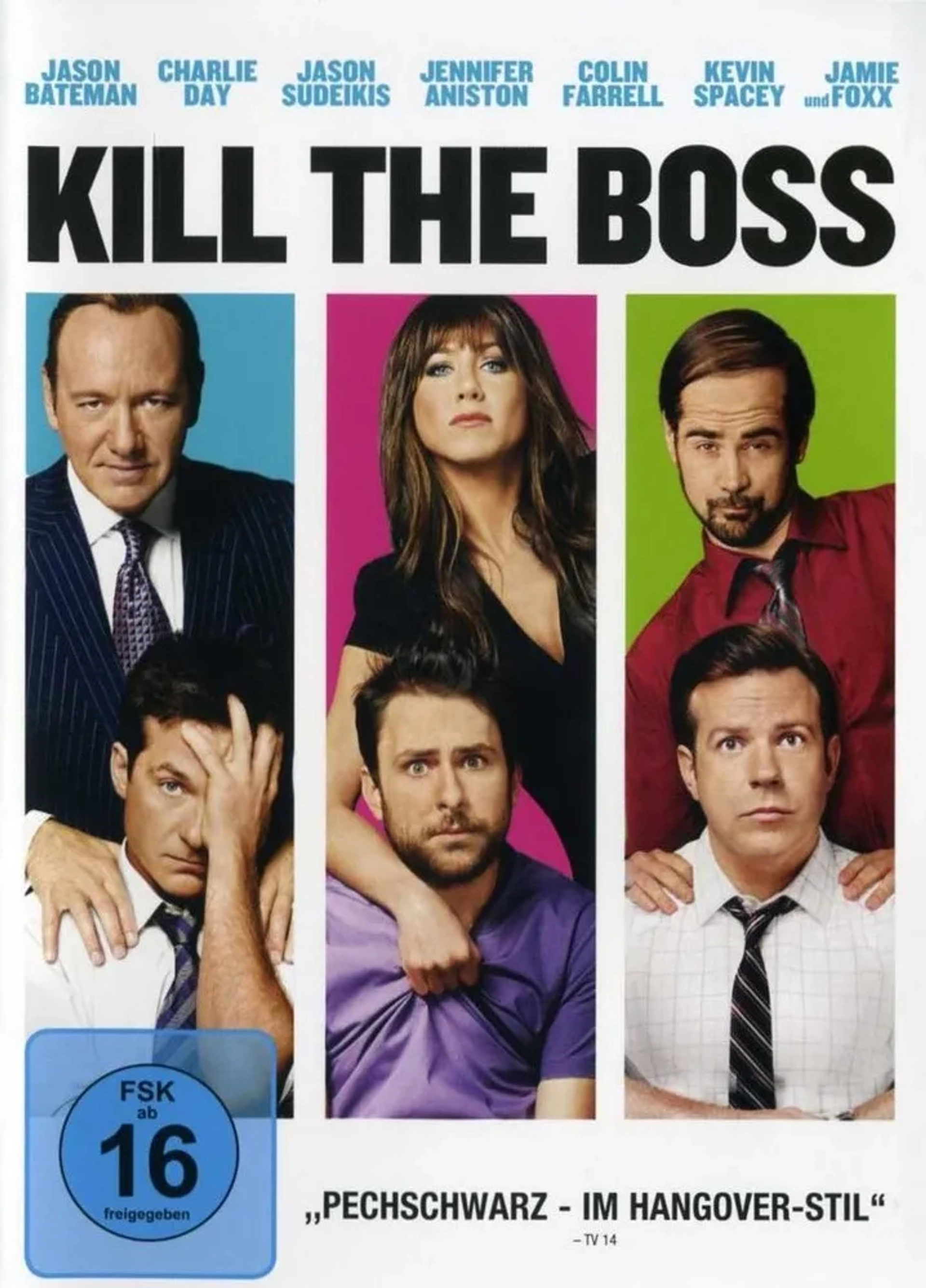 Jennifer Aniston, Kevin Spacey, Jason Bateman, Charlie Day, Colin Farrell, and Jason Sudeikis in Horrible Bosses (2011)