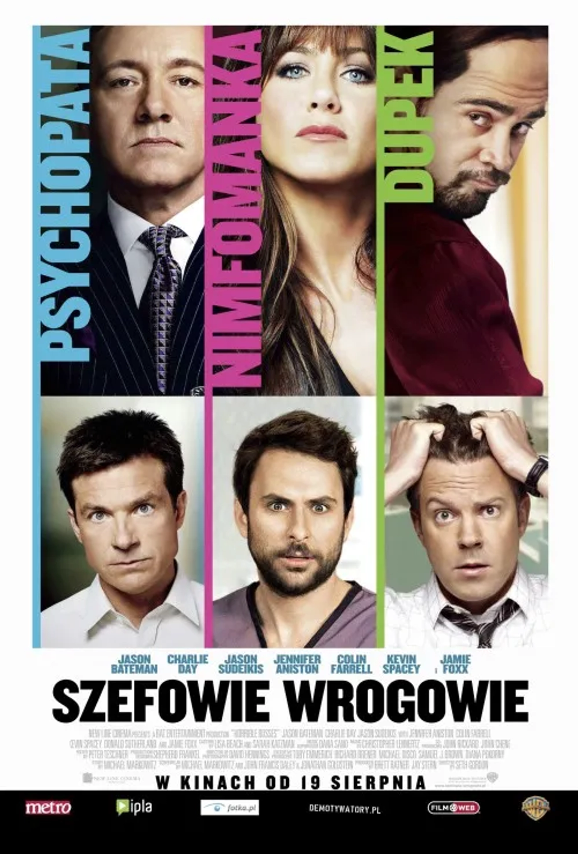 Jennifer Aniston, Kevin Spacey, Jason Bateman, Charlie Day, Colin Farrell, and Jason Sudeikis in Horrible Bosses (2011)