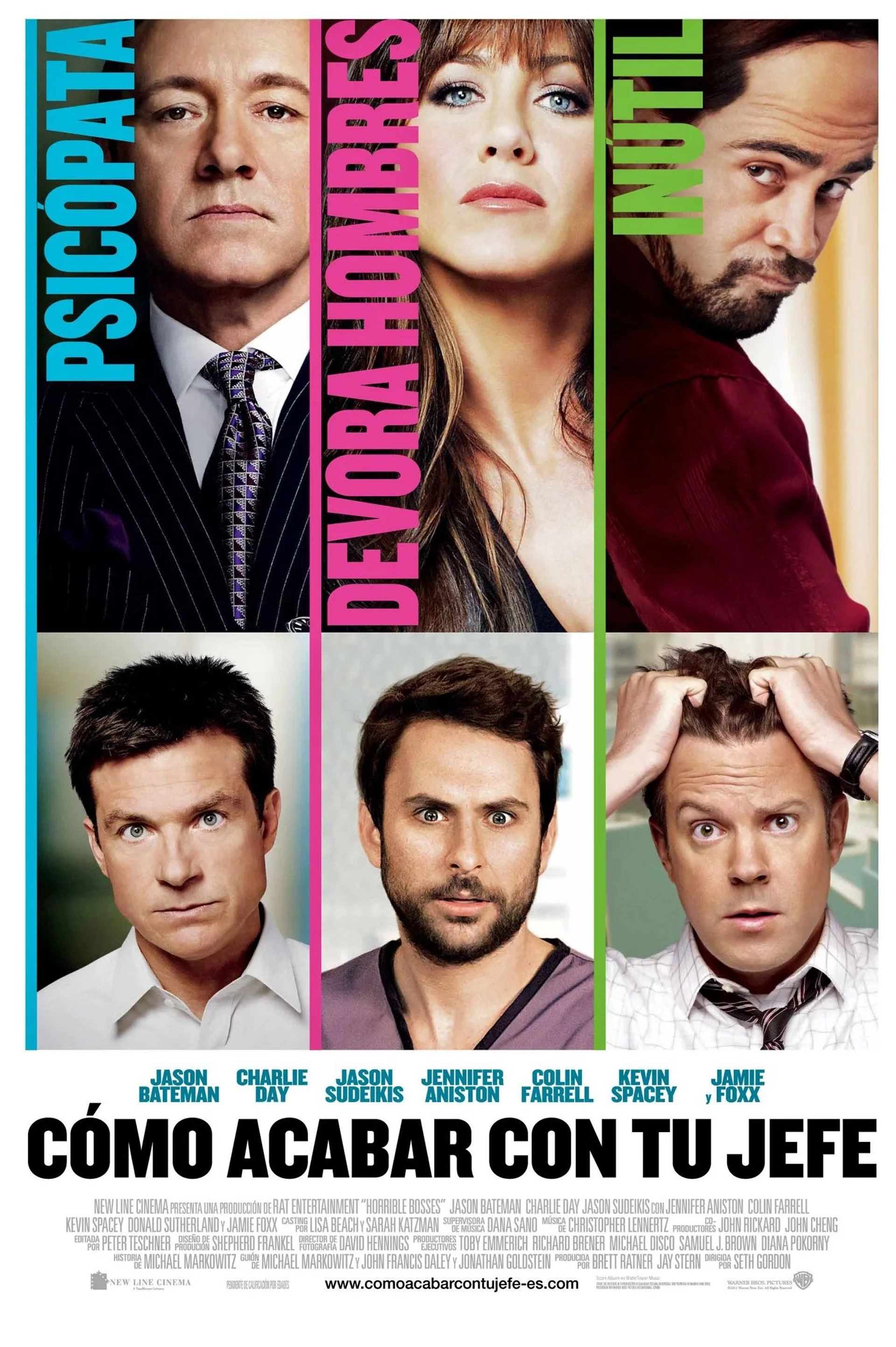 Jennifer Aniston, Kevin Spacey, Jason Bateman, Charlie Day, Colin Farrell, and Jason Sudeikis in Horrible Bosses (2011)