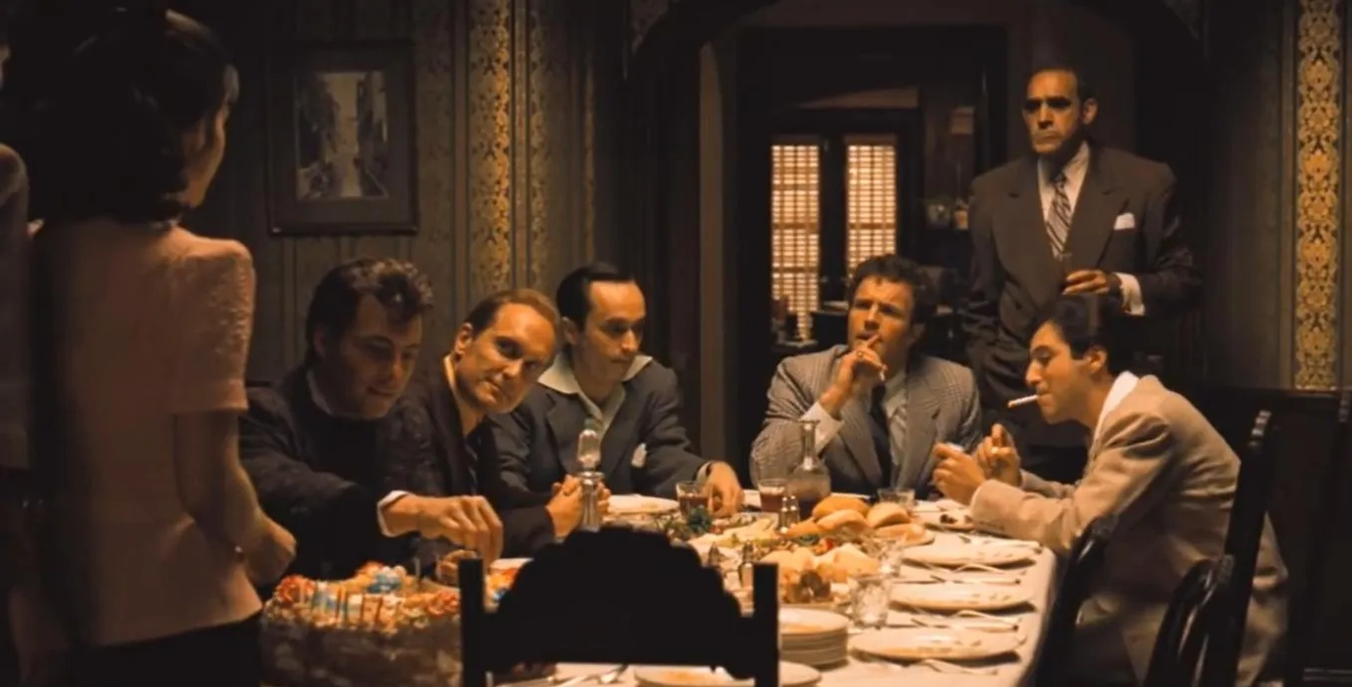 Al Pacino, Robert Duvall, James Caan, John Cazale, Talia Shire, Abe Vigoda, and Gianni Russo in The Godfather Part II (1974)