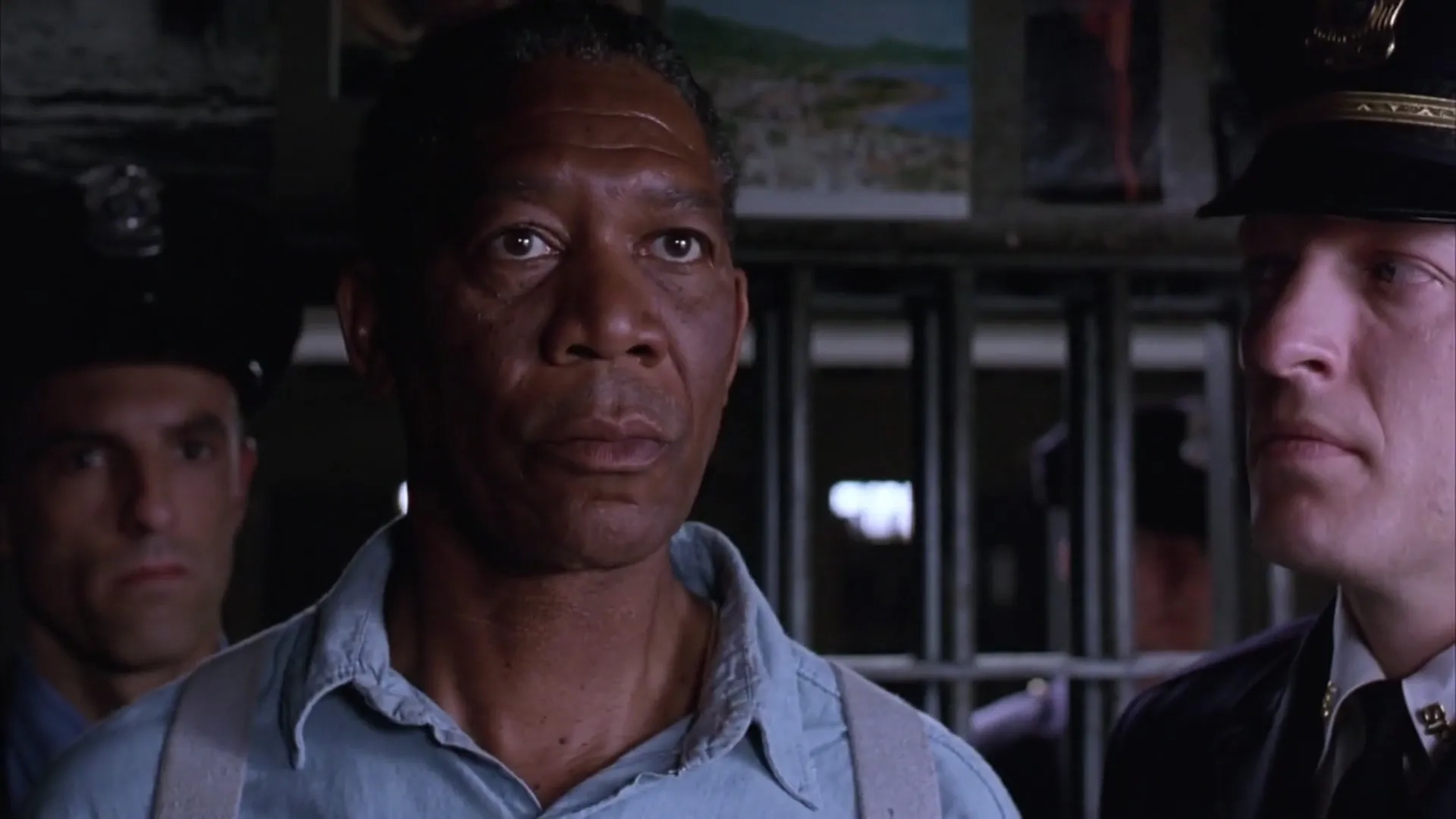 Morgan Freeman, Clancy Brown, and Ned Bellamy in The Shawshank Redemption (1994)