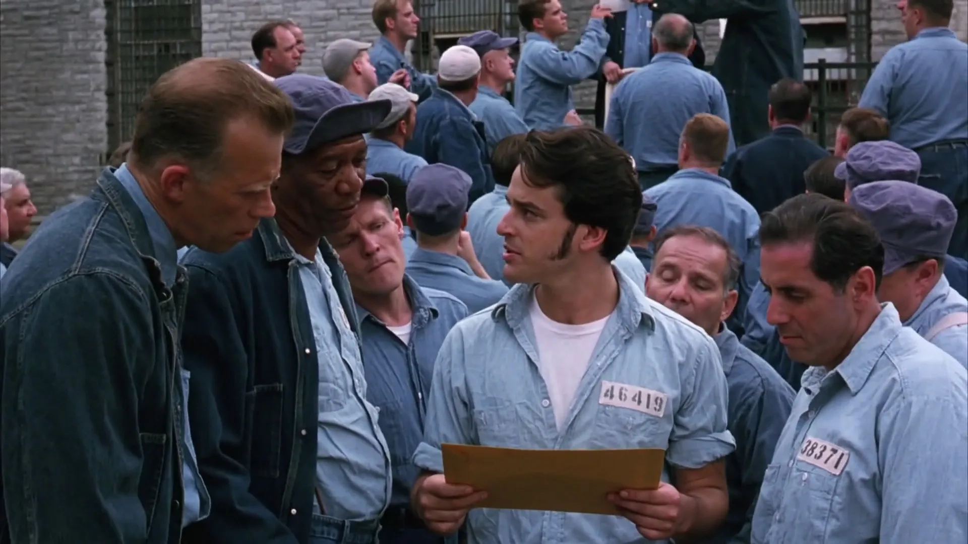 Morgan Freeman, Gil Bellows, William Sadler, Brian Libby, David Proval, and Joseph Ragno in The Shawshank Redemption (1994)