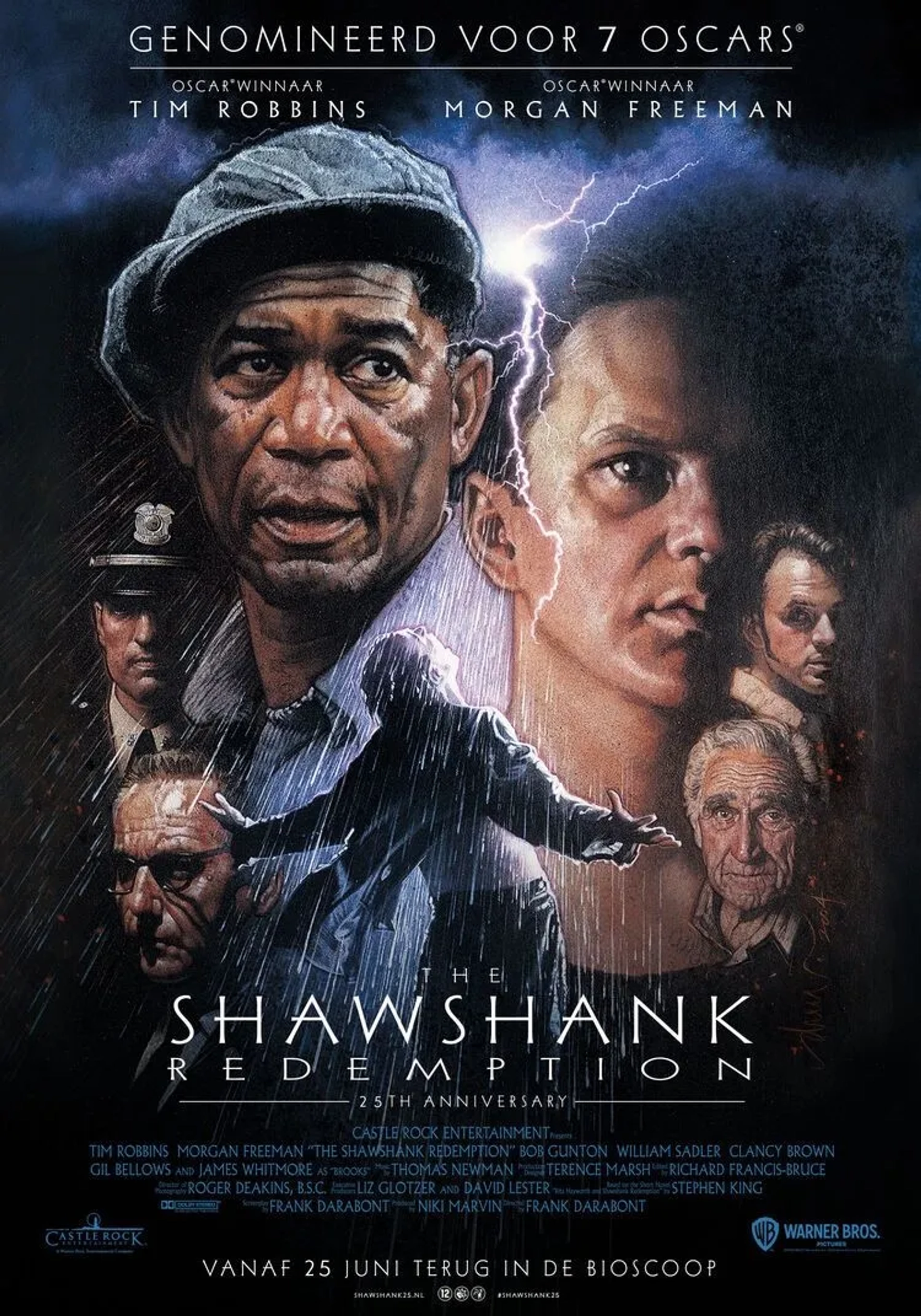 Morgan Freeman, Tim Robbins, Clancy Brown, Gil Bellows, Bob Gunton, and James Whitmore in The Shawshank Redemption (1994)