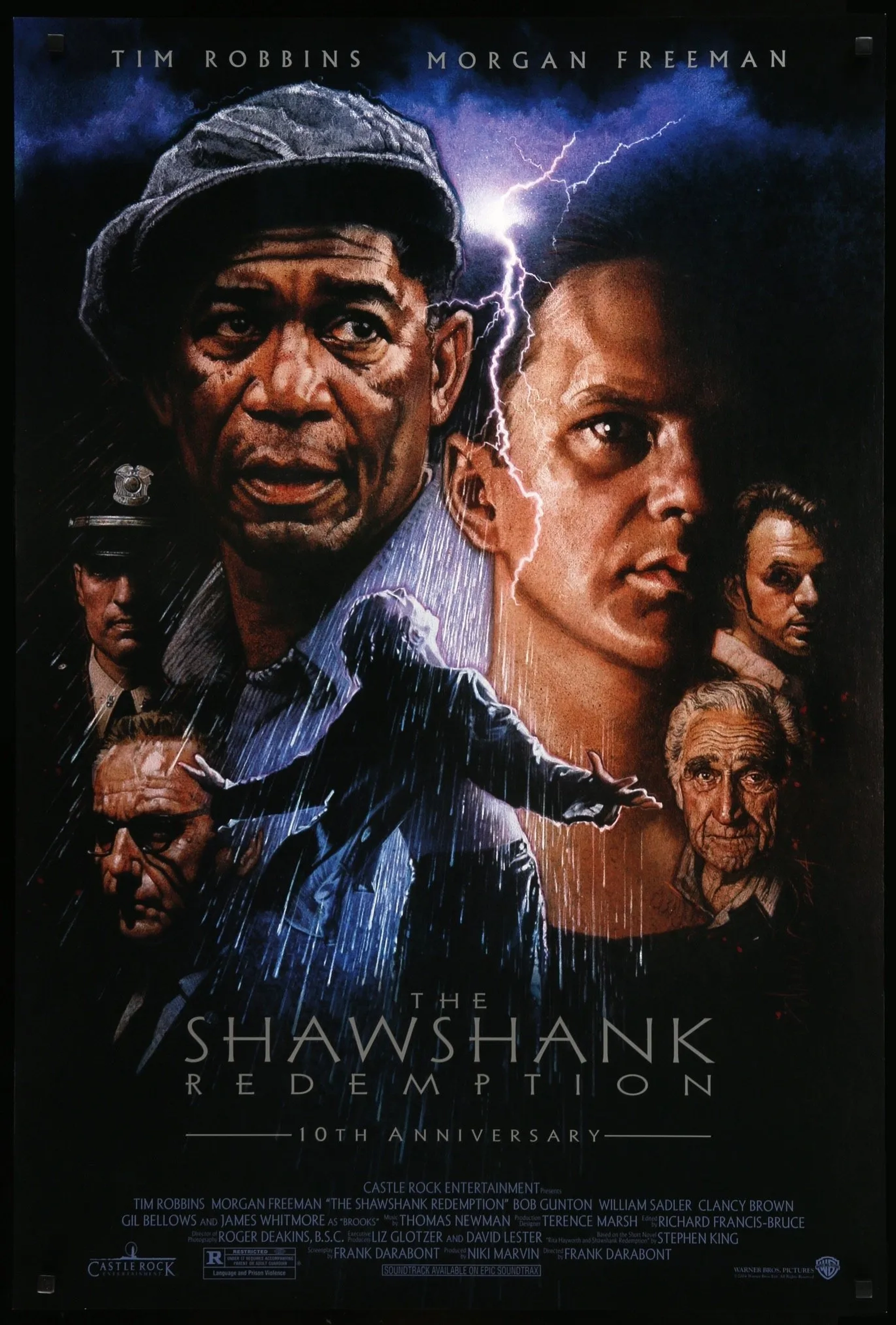 Morgan Freeman, Tim Robbins, Clancy Brown, Gil Bellows, Bob Gunton, and James Whitmore in The Shawshank Redemption (1994)