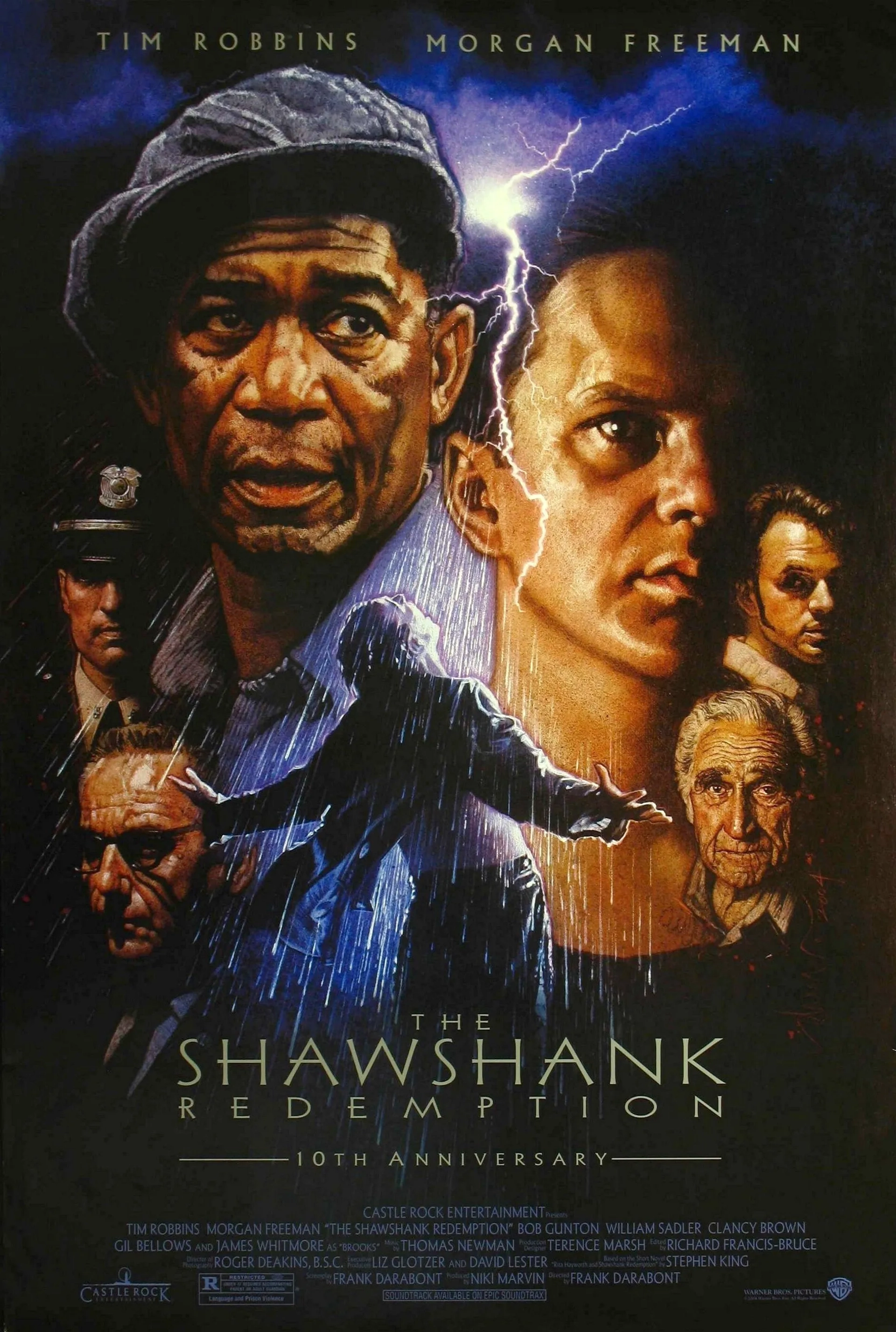 Morgan Freeman, Tim Robbins, Clancy Brown, Gil Bellows, William Sadler, Bob Gunton, and James Whitmore in The Shawshank Redemption (1994)