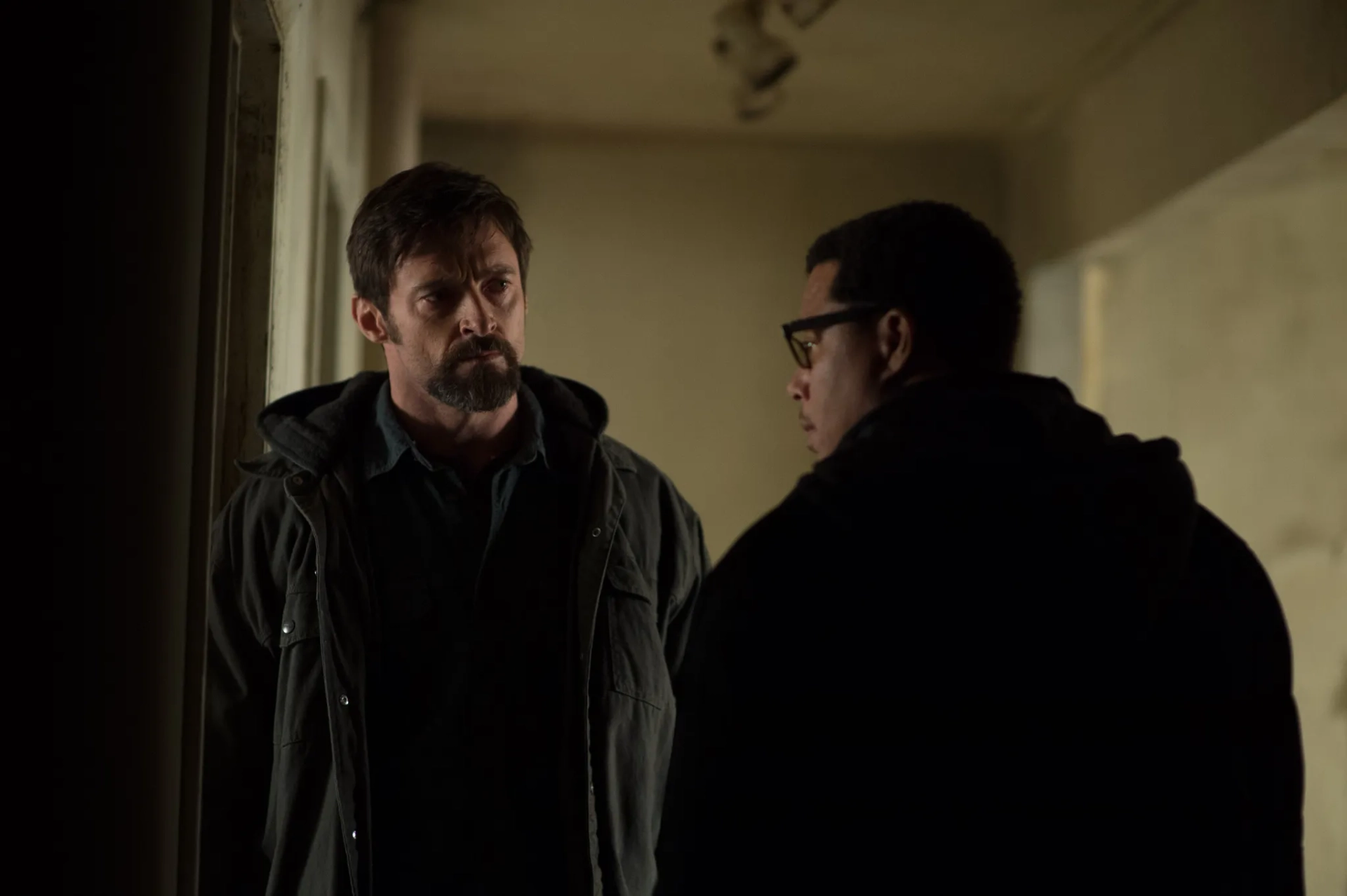 Terrence Howard and Hugh Jackman in Prisoners (2013)