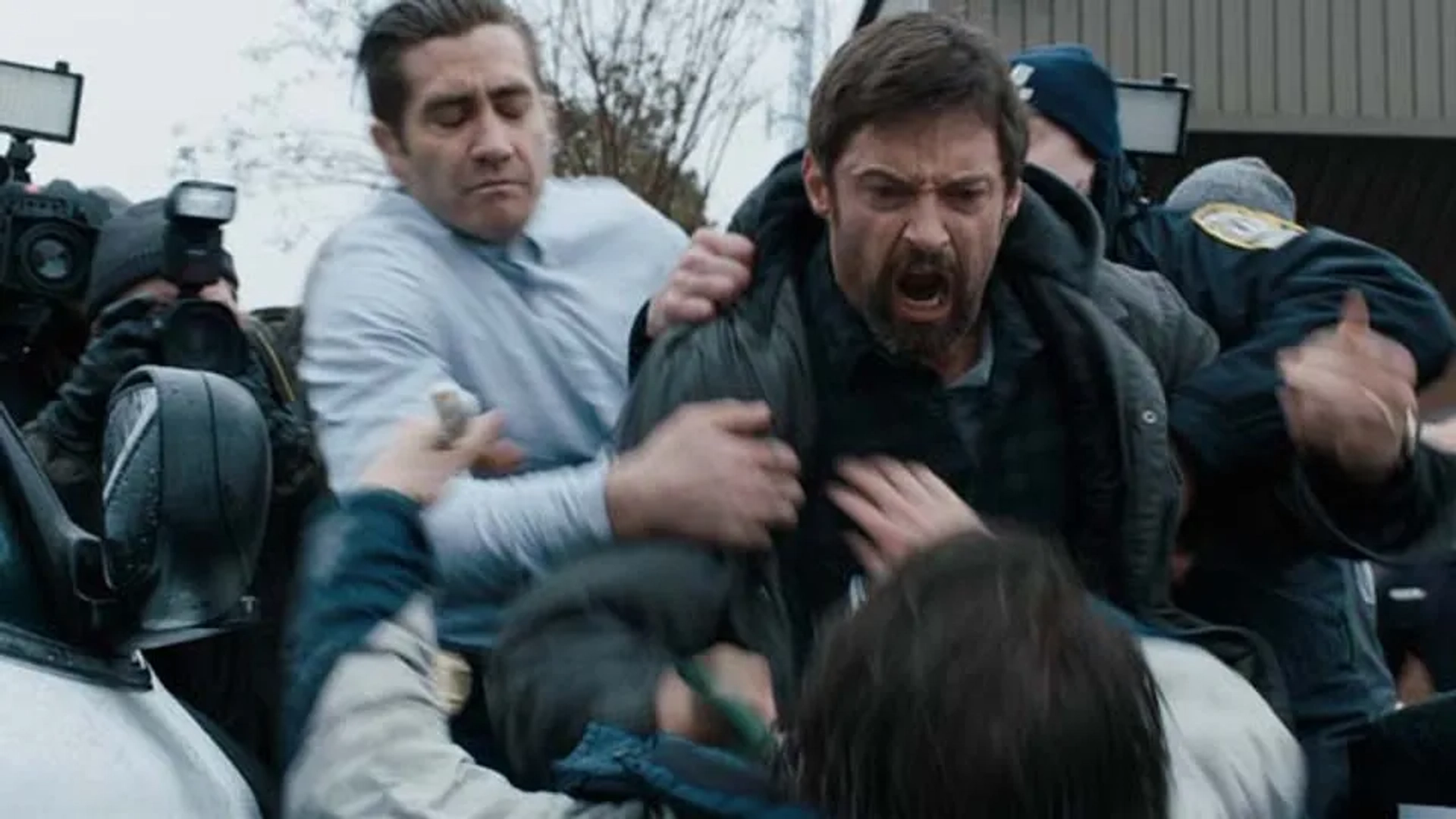 Jake Gyllenhaal and Hugh Jackman in Prisoners (2013)