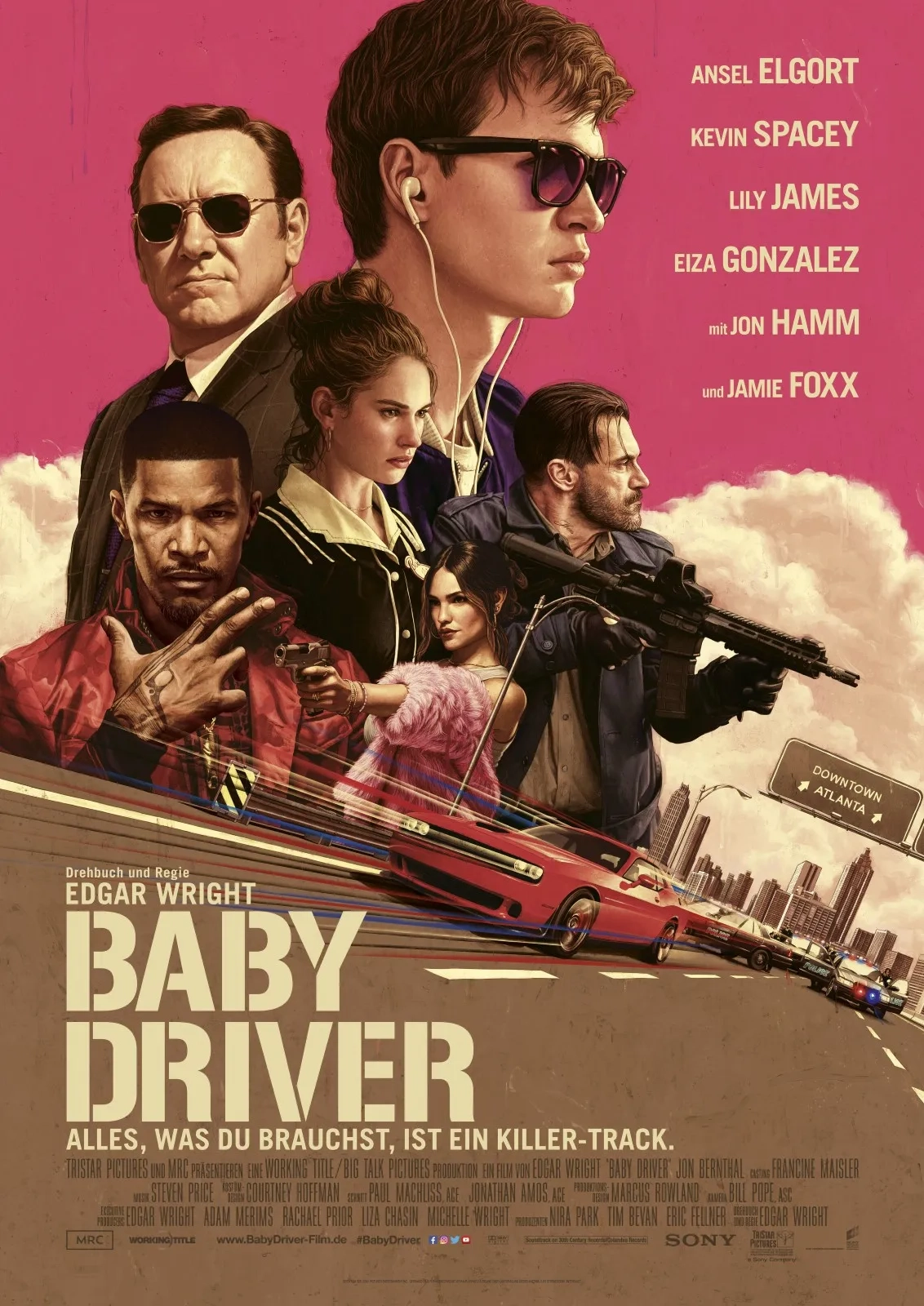 Kevin Spacey, Jamie Foxx, Jon Hamm, Eiza González, Lily James, and Ansel Elgort in Baby Driver (2017)