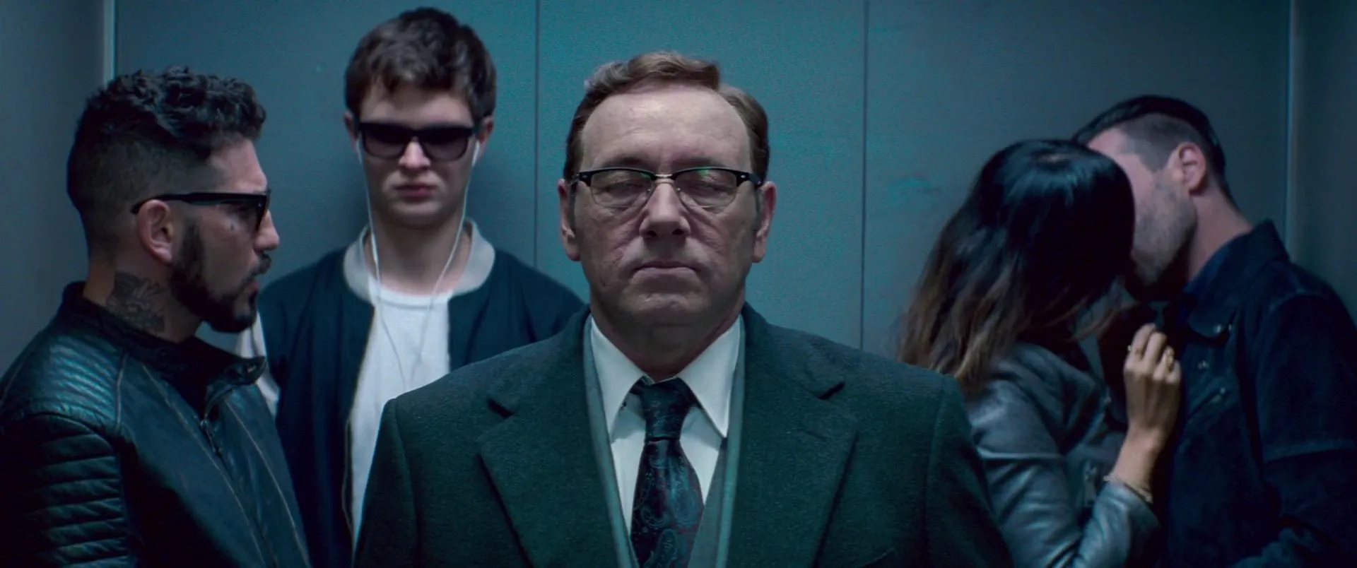 Kevin Spacey, Jon Hamm, Jon Bernthal, Eiza González, and Ansel Elgort in Baby Driver (2017)