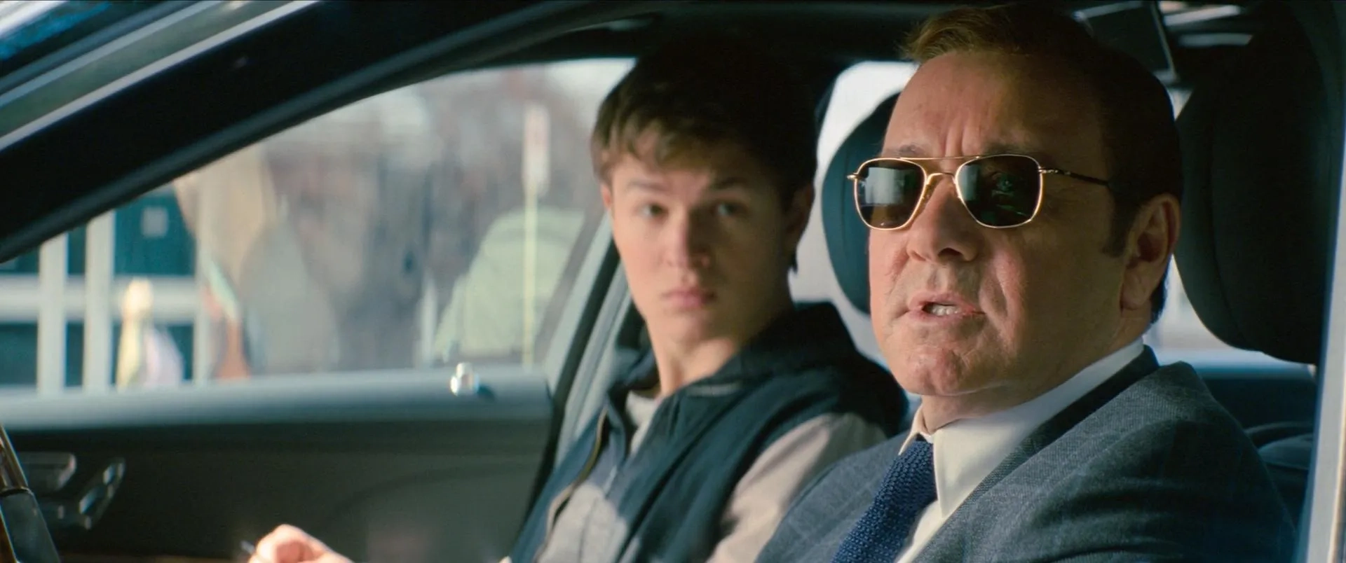 Kevin Spacey and Ansel Elgort in Baby Driver (2017)