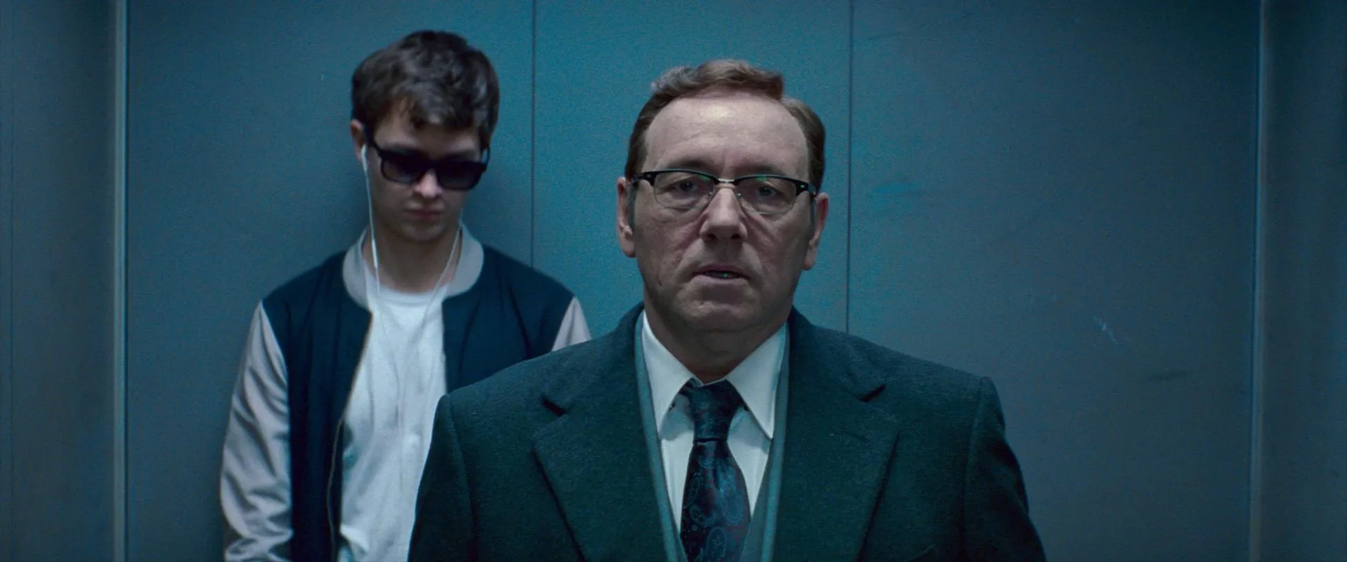 Kevin Spacey and Ansel Elgort in Baby Driver (2017)