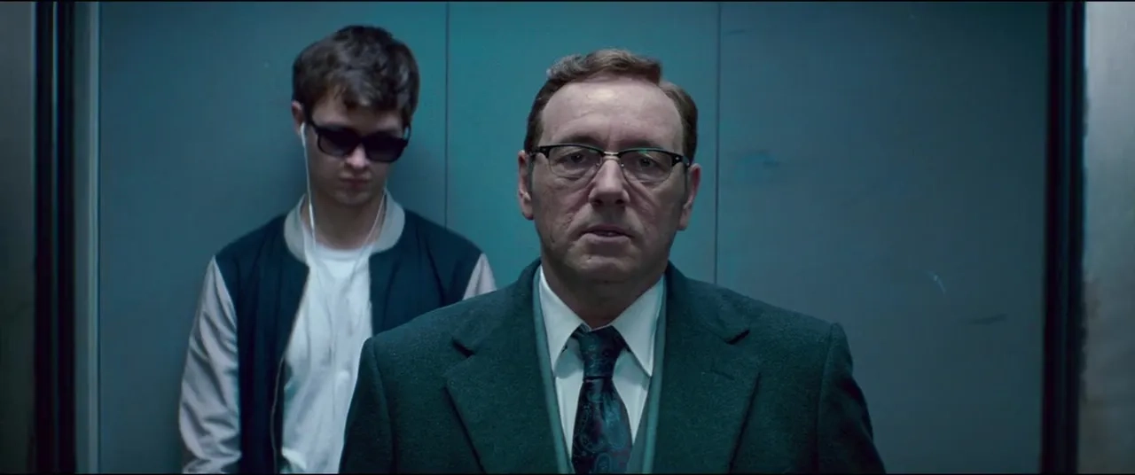 Kevin Spacey and Ansel Elgort in Baby Driver (2017)
