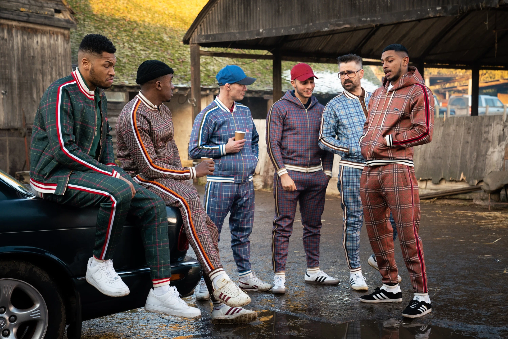 Colin Farrell, James Warren, Bugzy Malone, Franz Drameh, Sean Sagar, and Christopher Evangelou in The Gentlemen (2019)