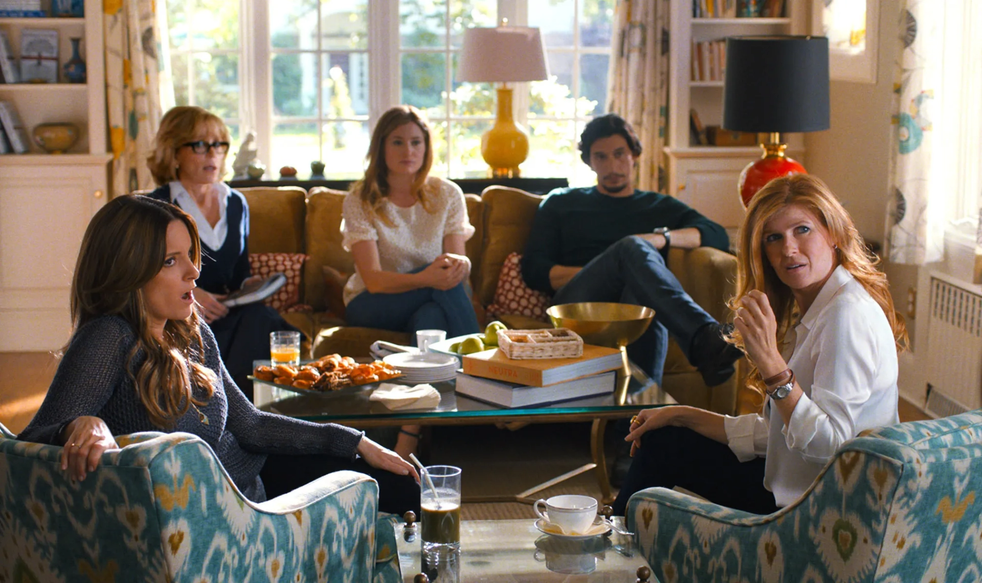 Jane Fonda, Connie Britton, Tina Fey, Kathryn Hahn, and Adam Driver in This Is Where I Leave You (2014)