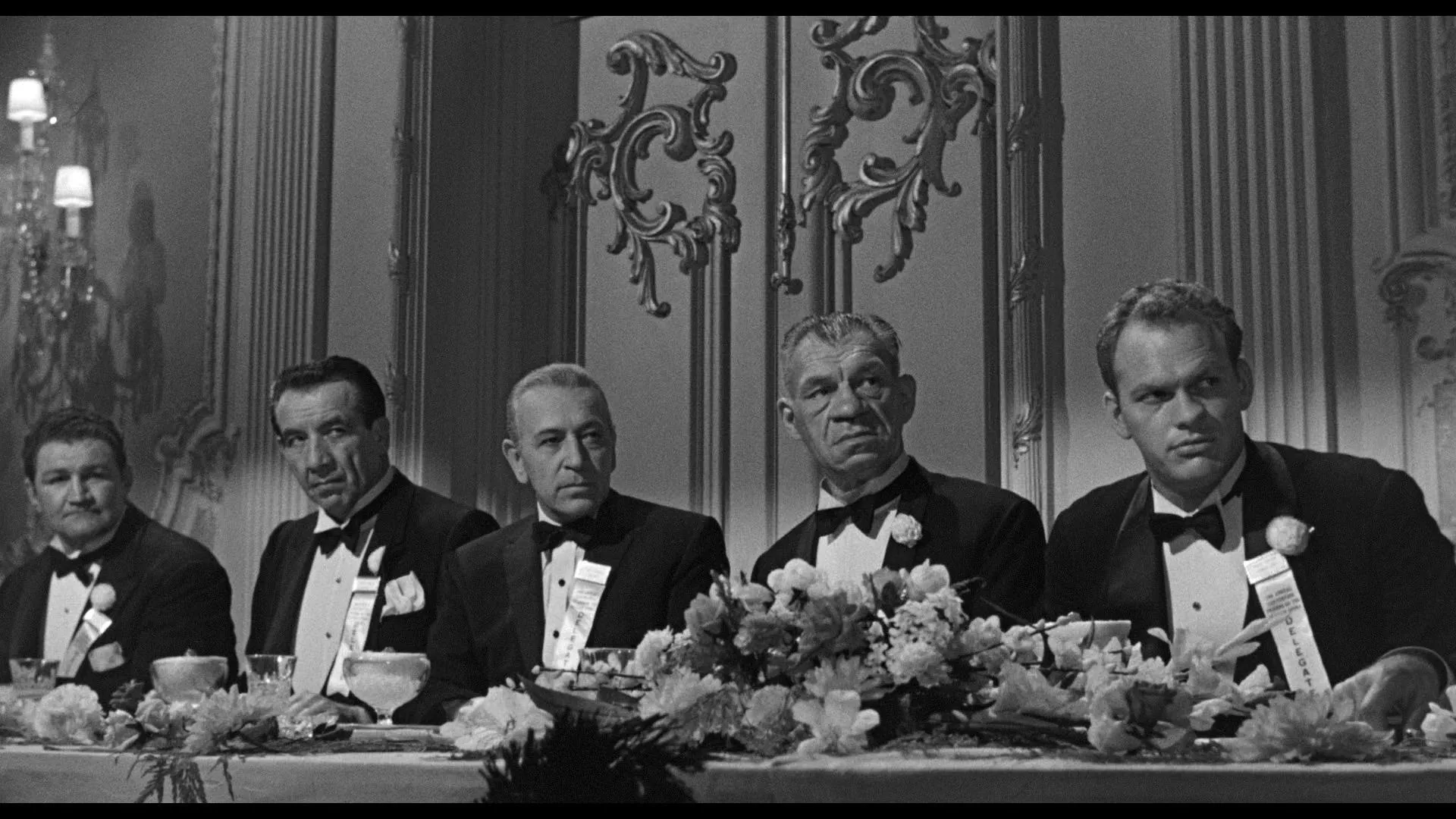 Pat Comiskey, Mike Mazurki, Tipp McClure, George Raft, and Harry Wilson in Some Like It Hot (1959)