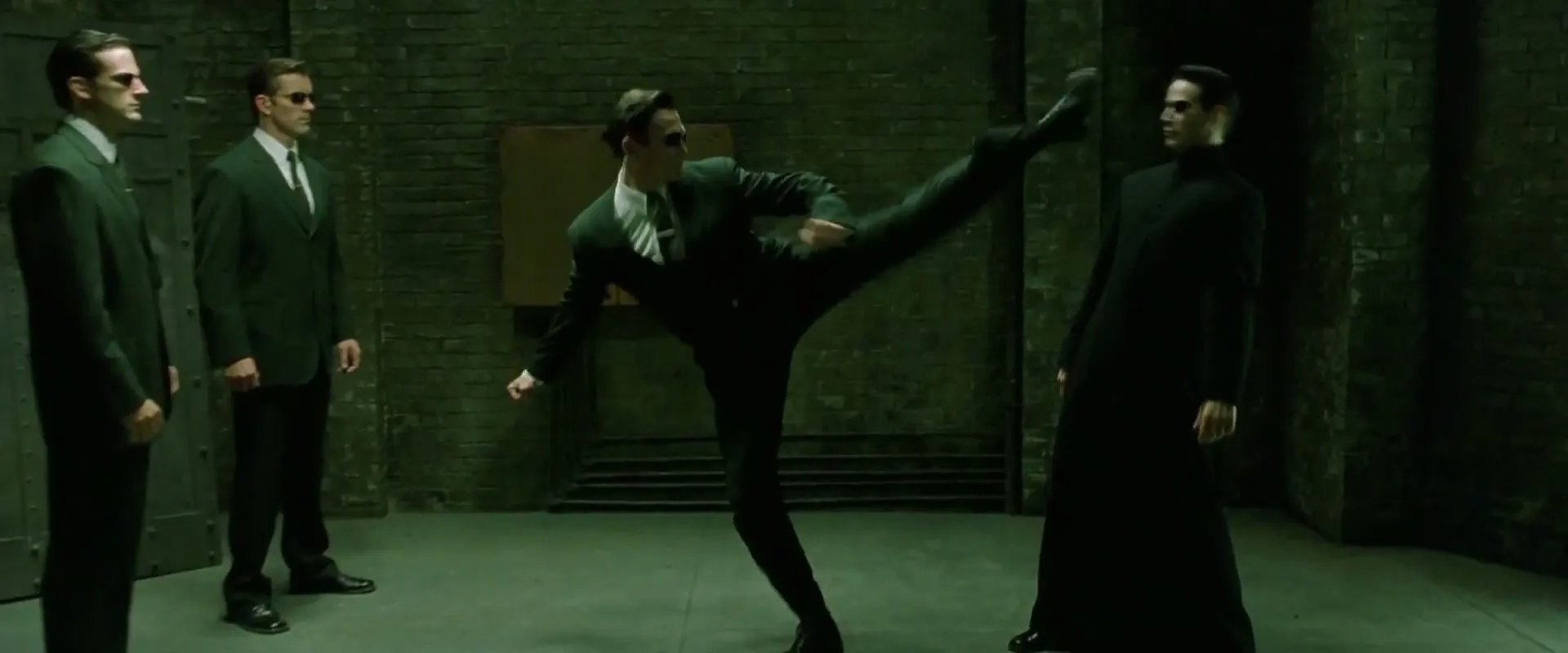 Keanu Reeves, Daniel Bernhardt, David Kilde, and Matt McColm in The Matrix Reloaded (2003)