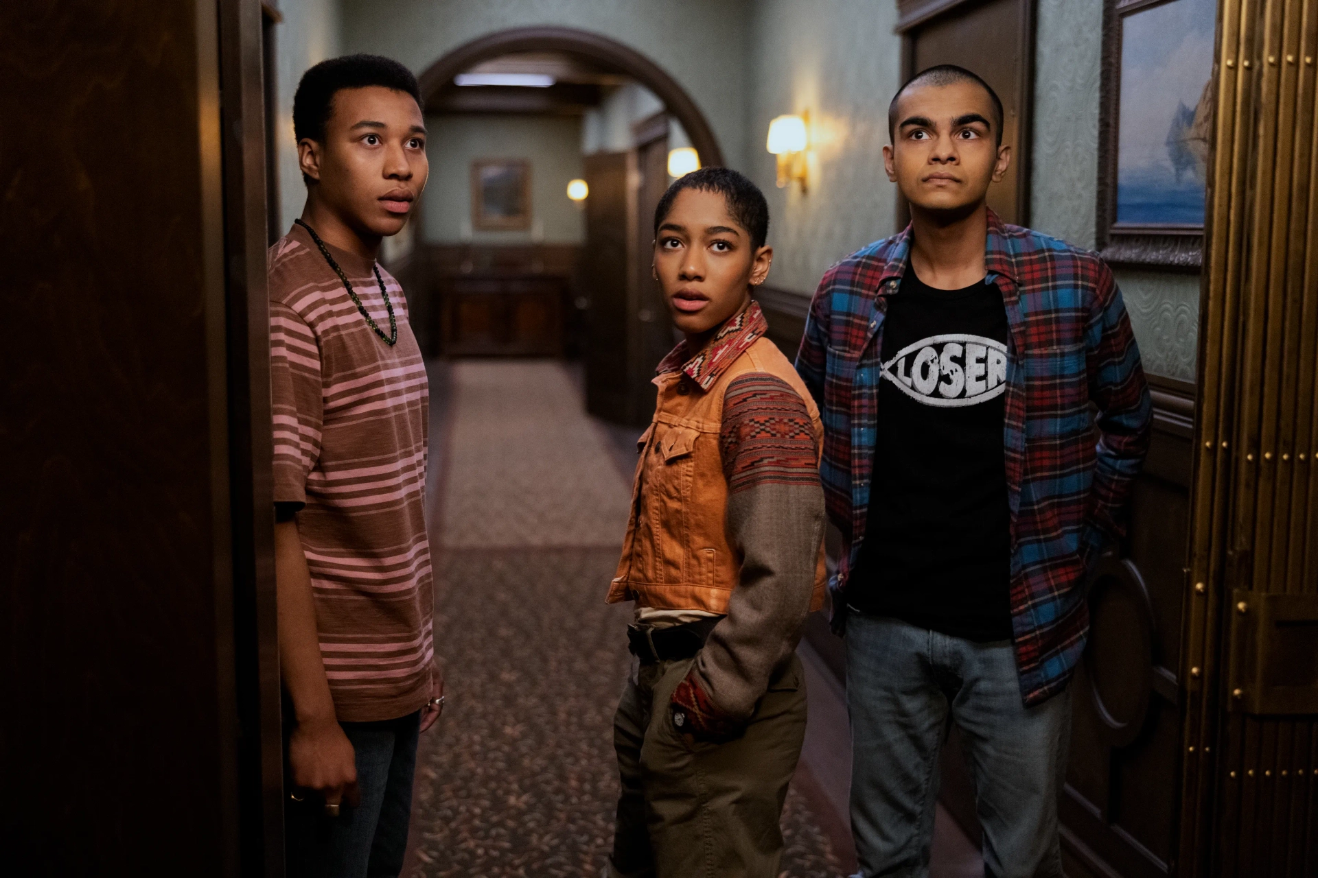 Eike Schroter, Sauriyan Sapkota, Iman Benson, and William Chris Sumpter in The Midnight Club (2022)