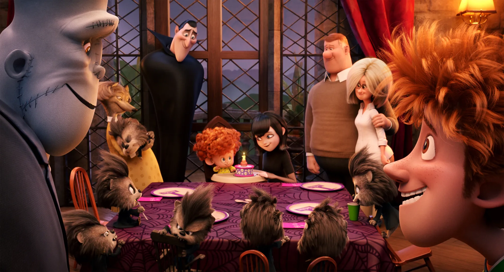 Adam Sandler, Megan Mullally, Kevin James, Nick Offerman, Molly Shannon, Selena Gomez, Andy Samberg, and Asher Blinkoff in Hotel Transylvania 2 (2015)