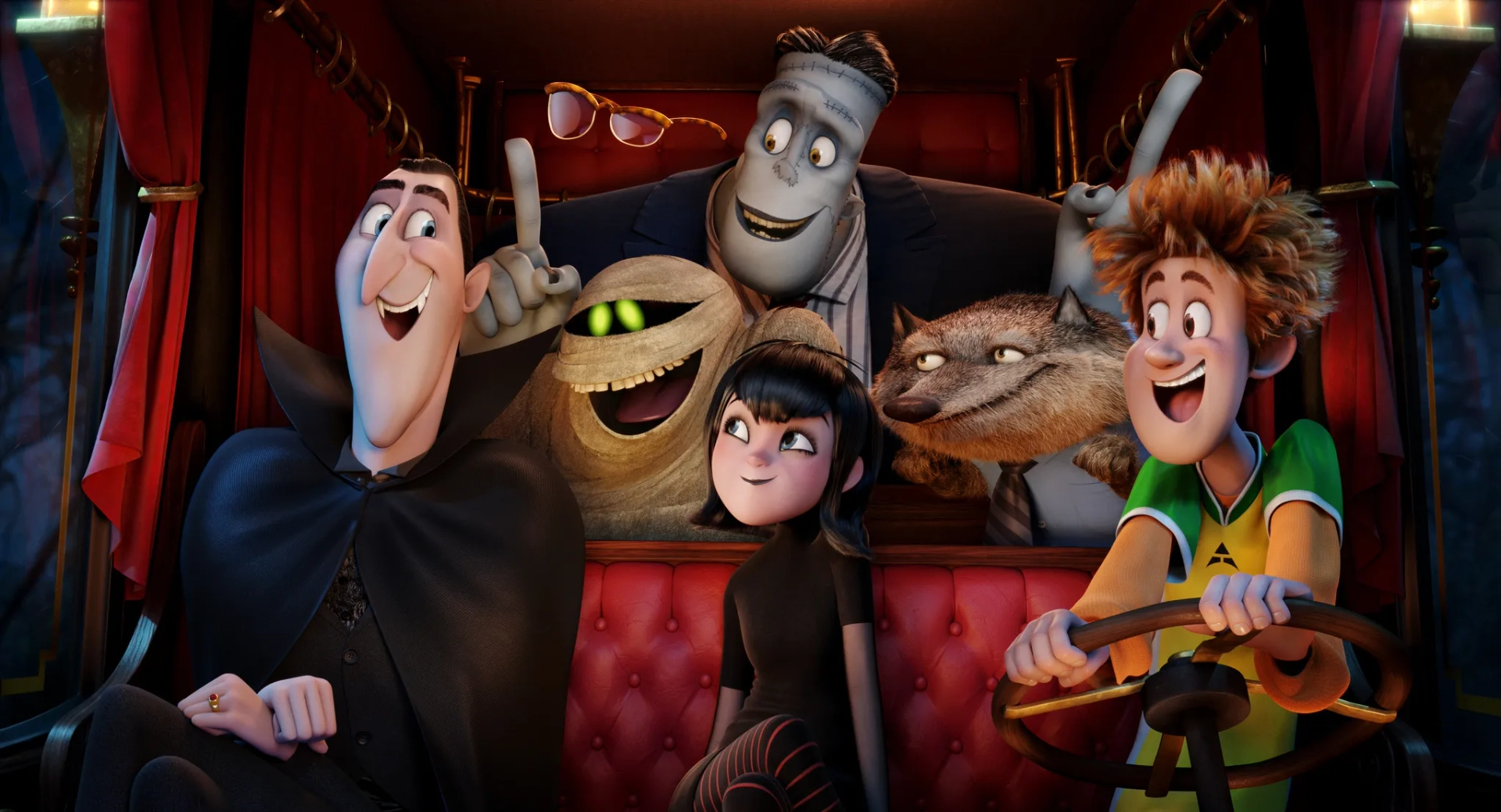 Steve Buscemi, Adam Sandler, David Spade, Kevin James, Keegan-Michael Key, Selena Gomez, and Andy Samberg in Hotel Transylvania 2 (2015)