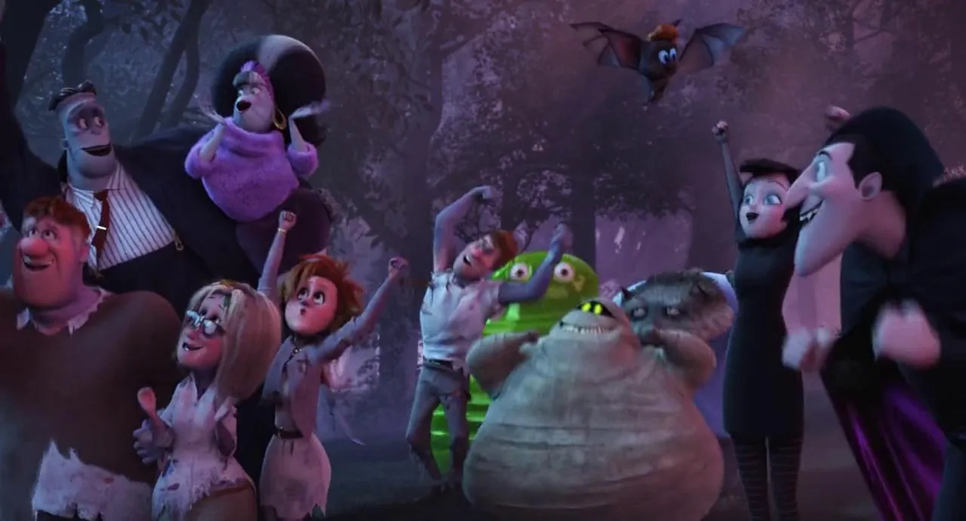 Steve Buscemi, Fran Drescher, Adam Sandler, Megan Mullally, Kevin James, Nick Offerman, Jonny Solomon, Keegan-Michael Key, Selena Gomez, and Asher Blinkoff in Hotel Transylvania 2 (2015)