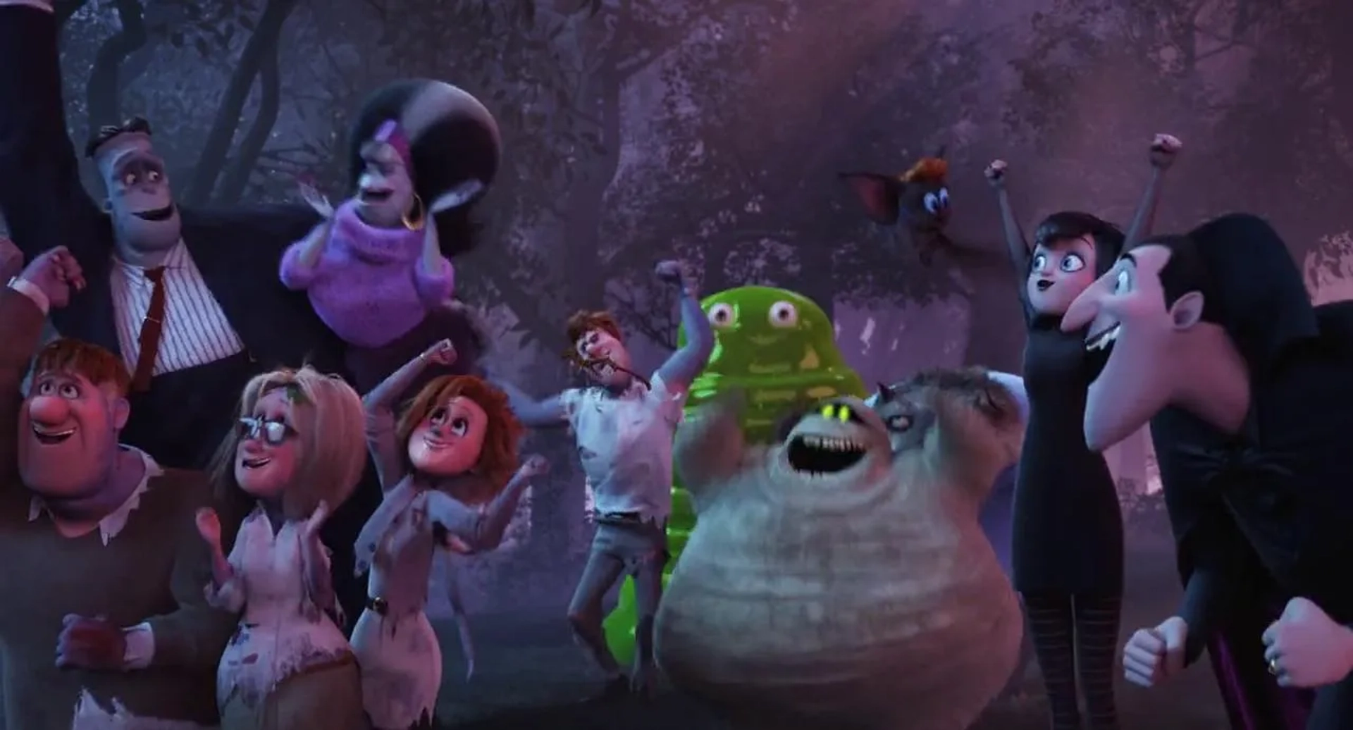 Steve Buscemi, Fran Drescher, Adam Sandler, Megan Mullally, David Spade, Kevin James, Nick Offerman, Jonny Solomon, Keegan-Michael Key, and Selena Gomez in Hotel Transylvania 2 (2015)