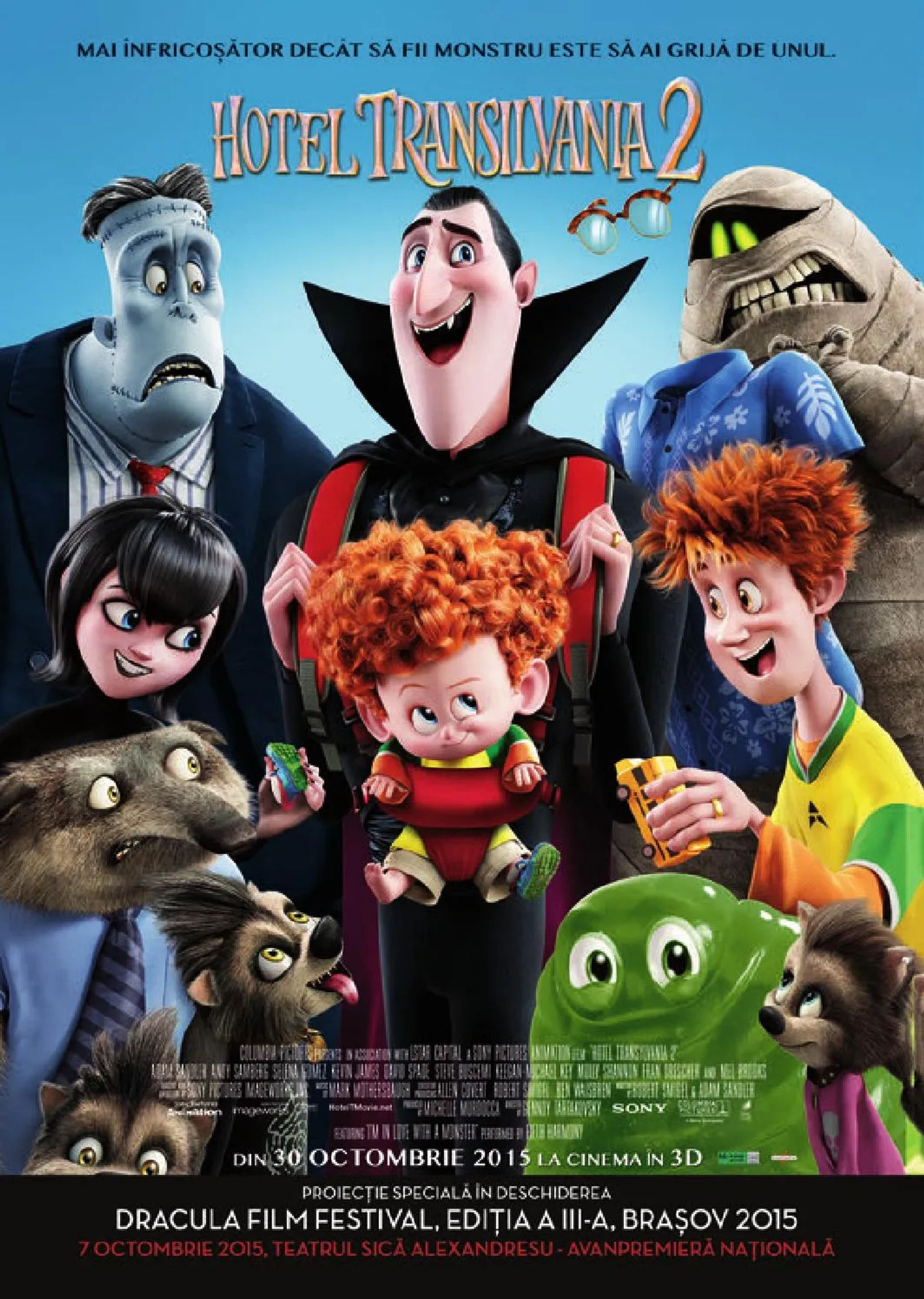 Steve Buscemi, Adam Sandler, David Spade, Kevin James, Jonny Solomon, Keegan-Michael Key, Selena Gomez, Andy Samberg, Sadie Sandler, and Asher Blinkoff in Hotel Transylvania 2 (2015)