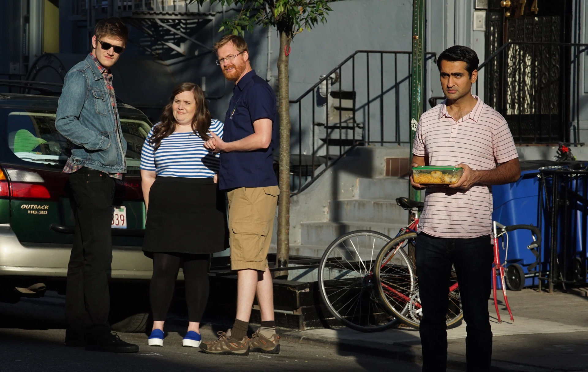 Kurt Braunohler, Bo Burnham, Kumail Nanjiani, and Aidy Bryant in The Big Sick (2017)