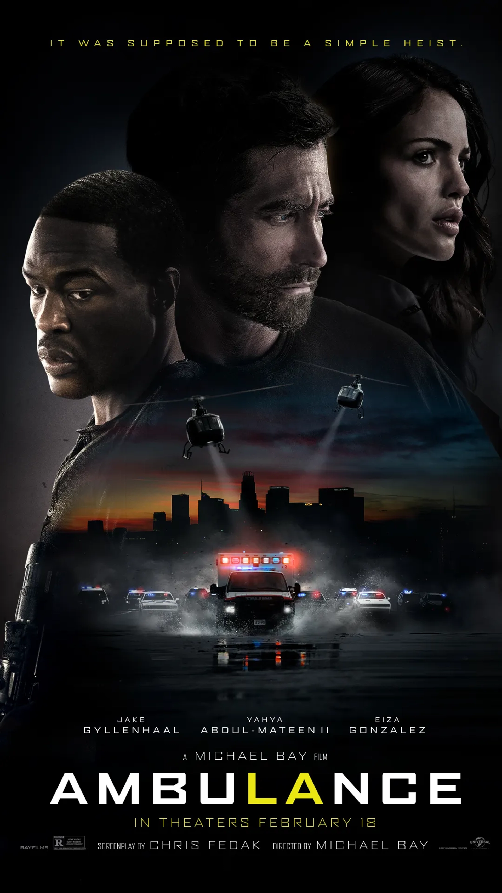 Garret Dillahunt, Jake Gyllenhaal, A Martinez, Wale, Keir O'Donnell, Olivia Stambouliah, Cedric Sanders, Eiza González, Yahya Abdul-Mateen II, Colin Woodell, Jackson White, and Moses Ingram in Ambulance (2022)