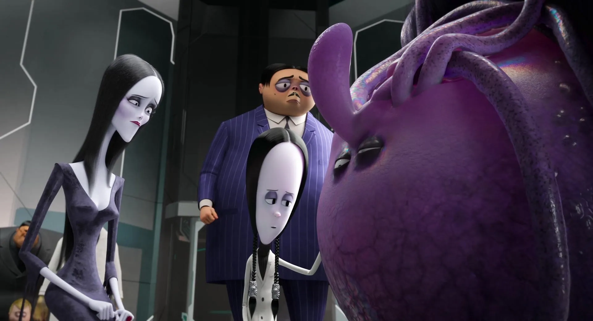 Charlize Theron, Oscar Isaac, Chloë Grace Moretz, and Nick Kroll in The Addams Family 2 (2021)