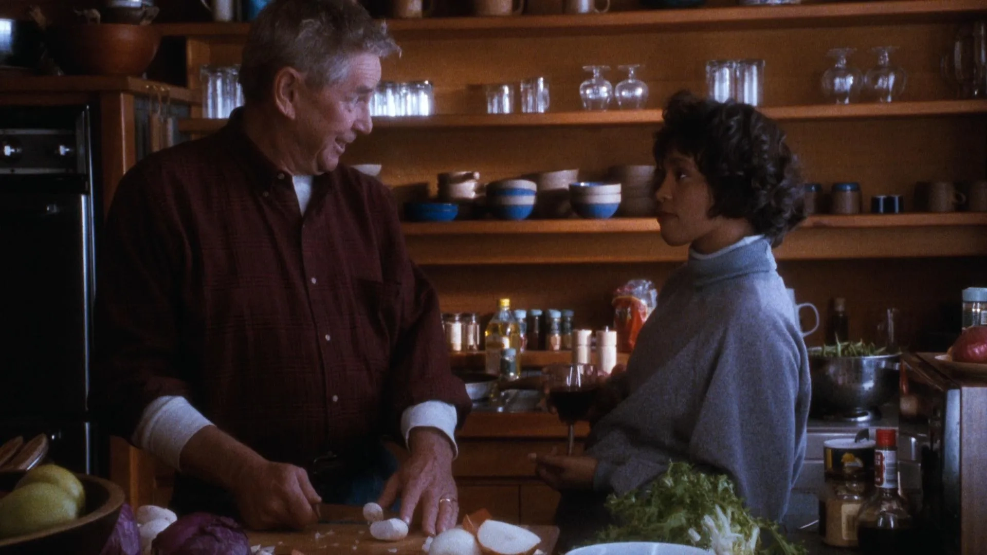 Whitney Houston and Ralph Waite in The Bodyguard (1992)