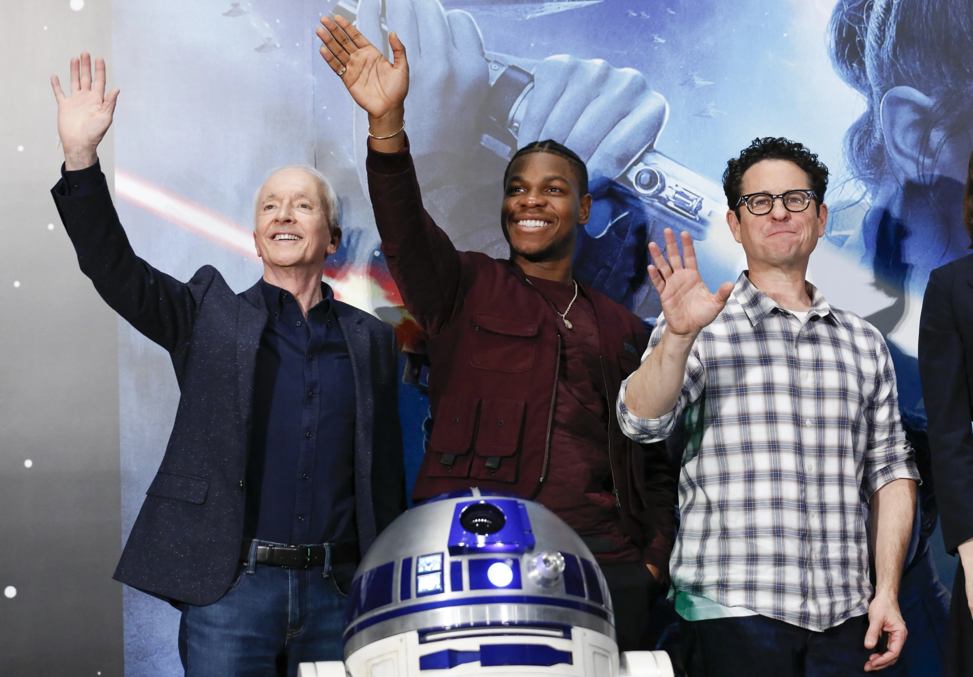 Anthony Daniels, J.J. Abrams, Hassan Taj, John Boyega, and Lee Towersey at an event for Star Wars: Episode IX - The Rise of Skywalker (2019)